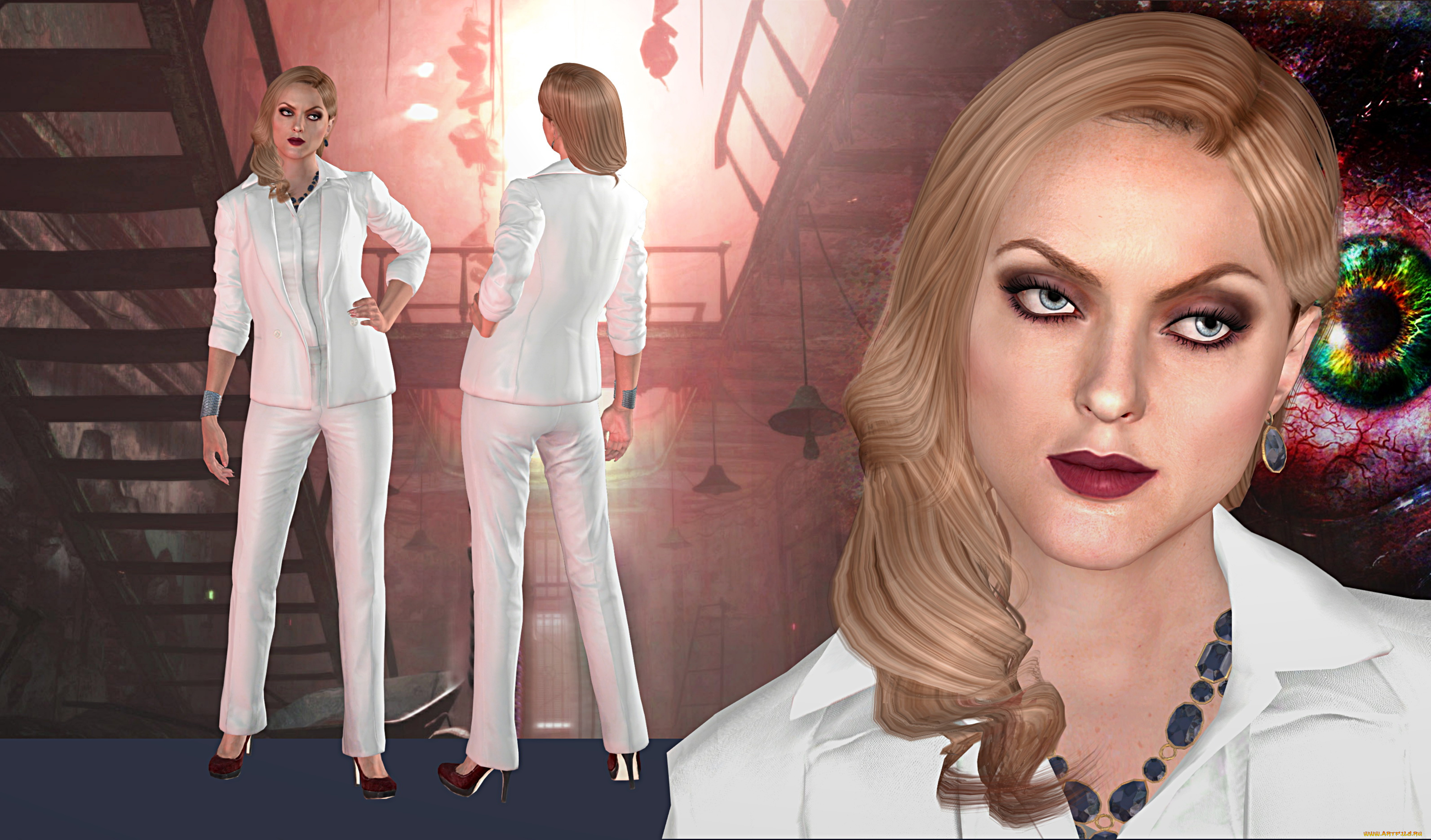 alex, wesker, 3д, графика, люди, , people, девушка, костюм, взгляд, фон