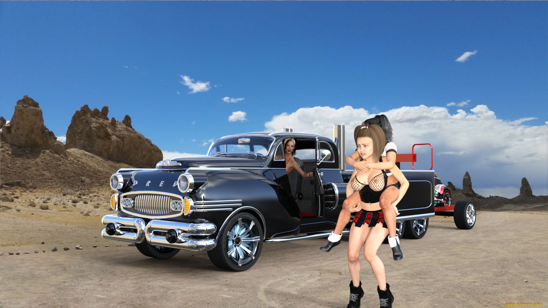 3д, графика, люди-авто, мото, , people-, car, , , moto, взгляд, девушки, фон