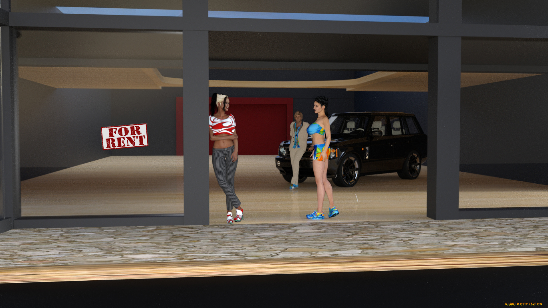 3д, графика, люди-авто, мото, , people-, car, , , moto, фон, девушки, взгляд