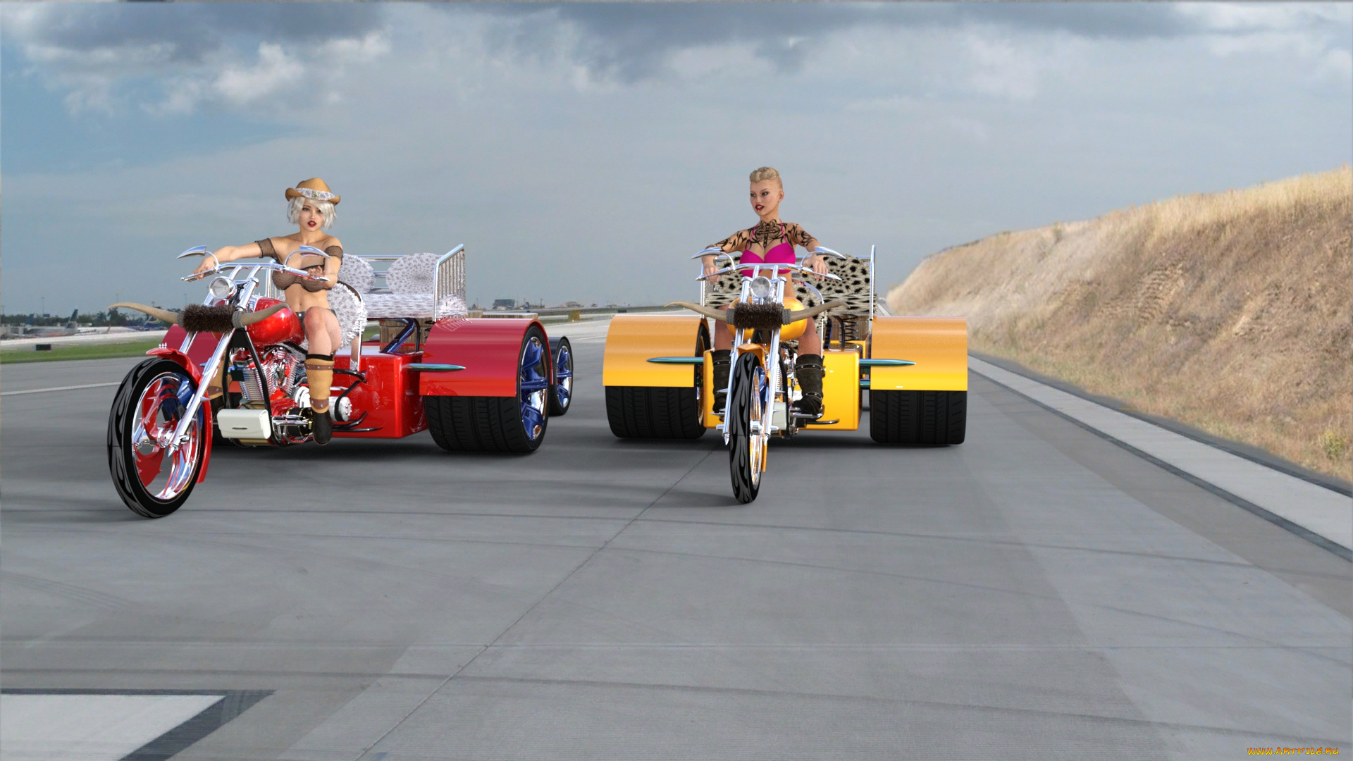 3д, графика, люди-авто, мото, , people-, car, , , moto, фон, взгляд, девушки