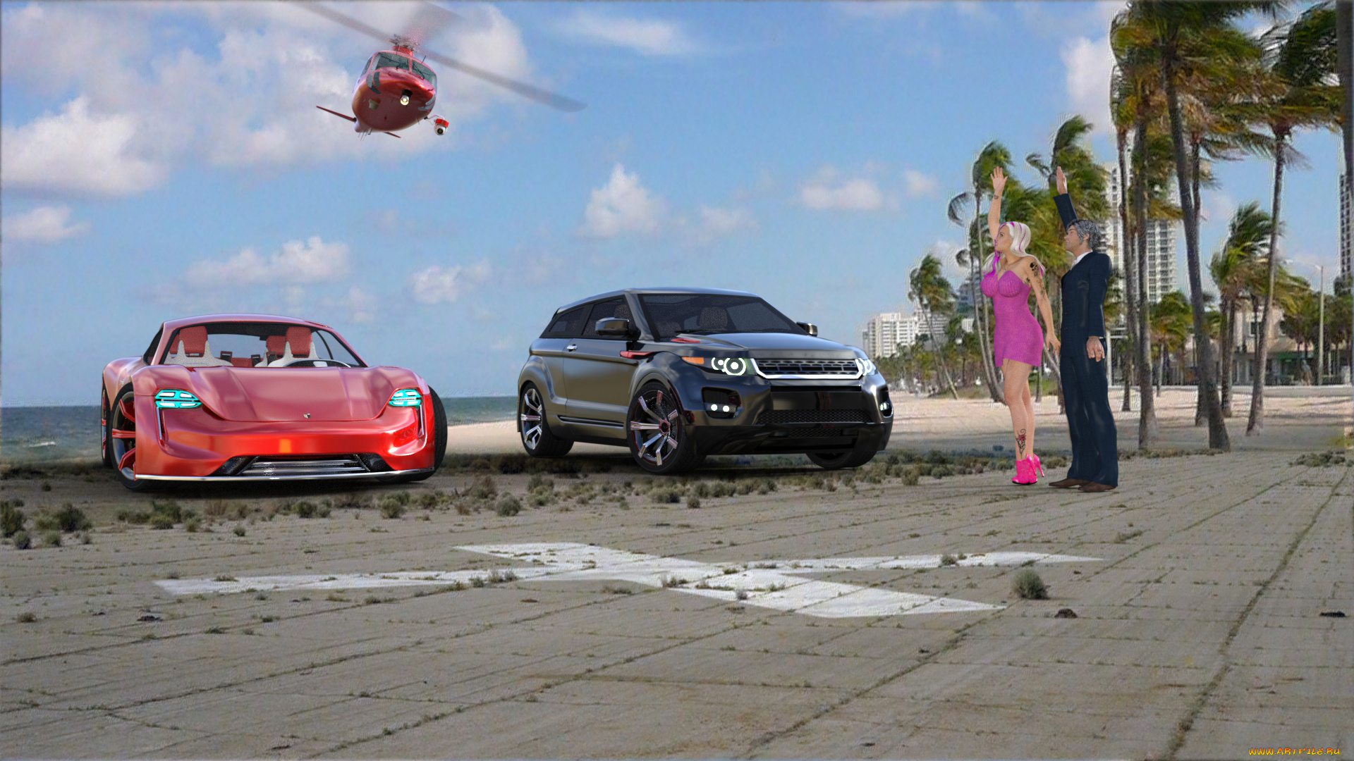 3д, графика, люди-авто, мото, , people-, car, , , moto, девушки, взгляд, фон