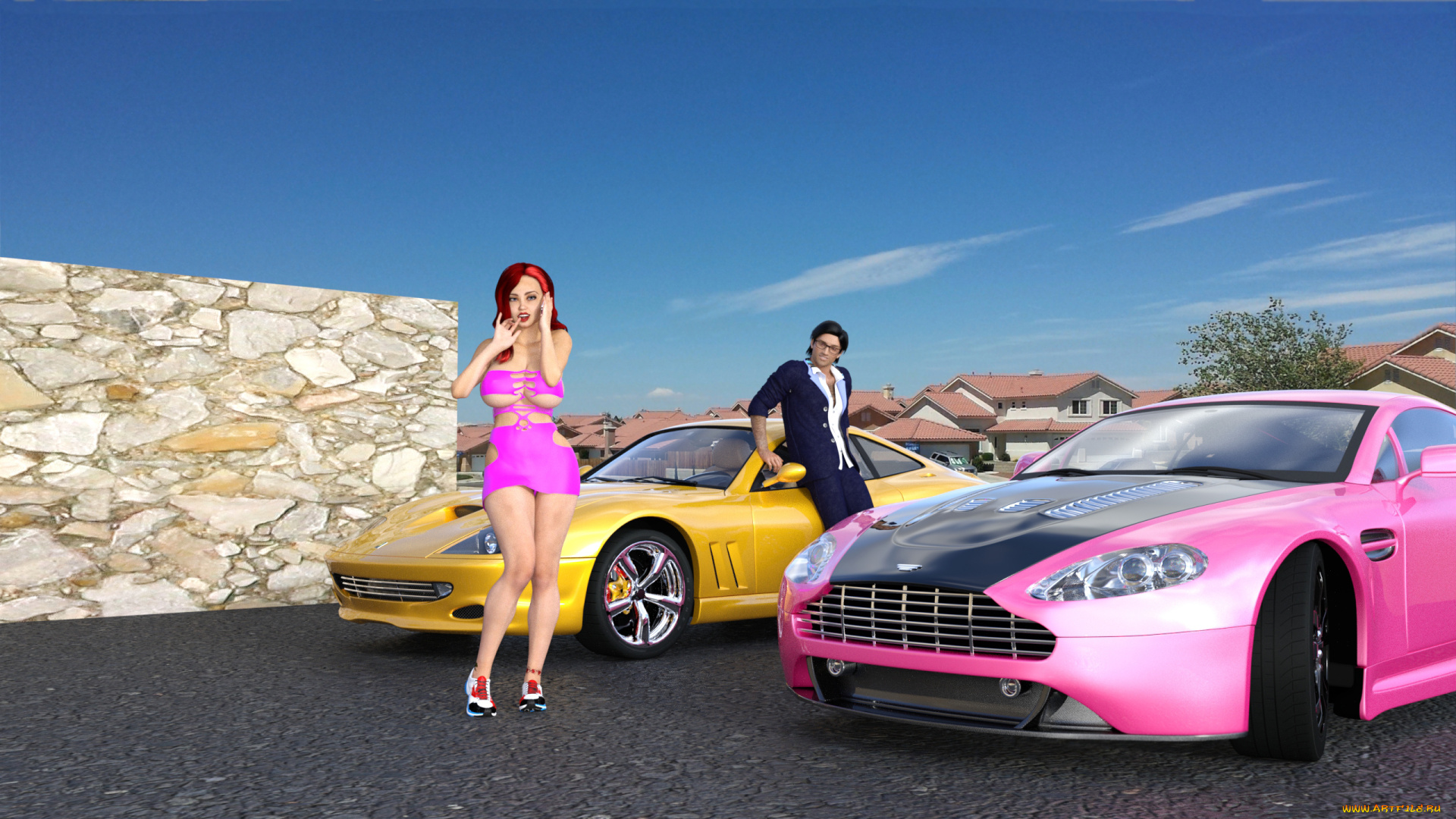 3д, графика, люди-авто, мото, , people-, car, , , moto, фон, взгляд, девушка