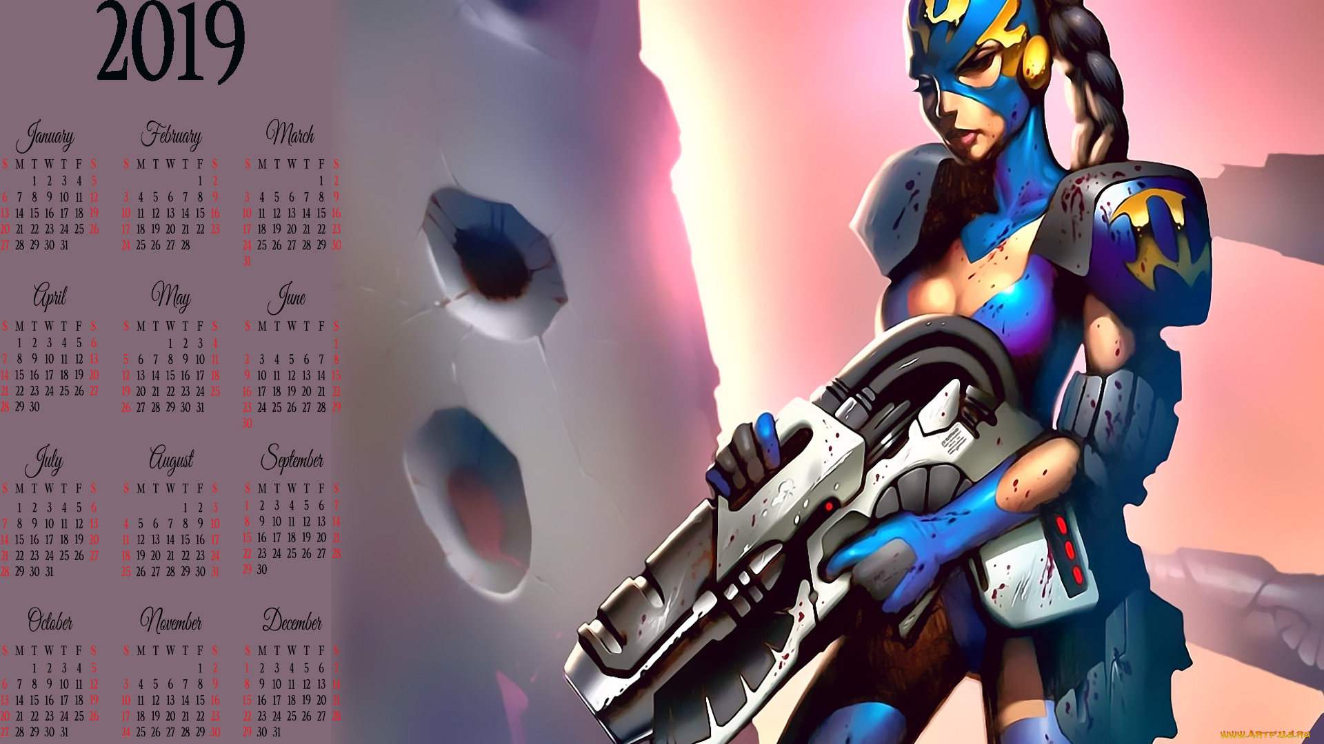 календари, фэнтези, оружие, девушка