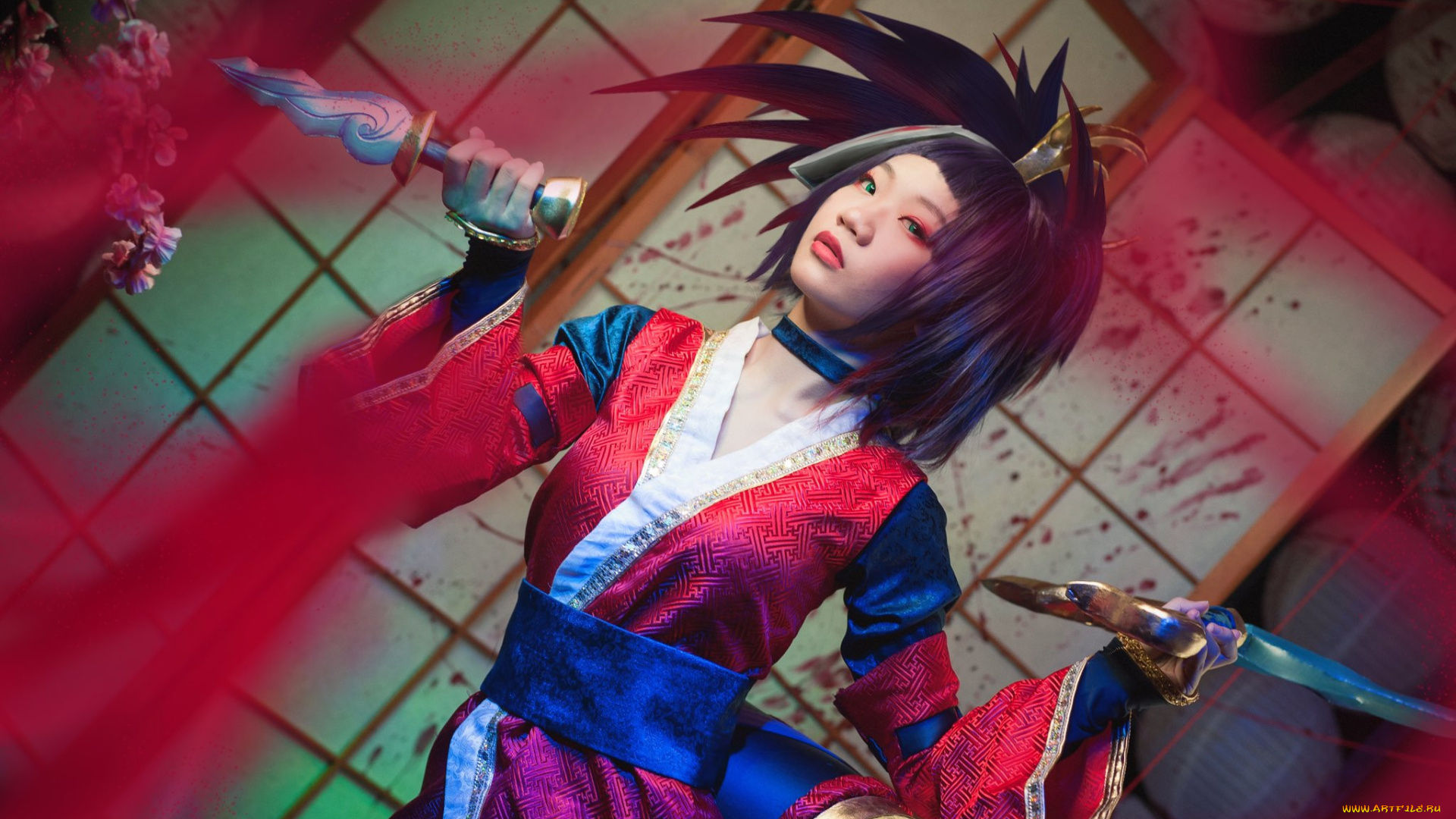 девушки, -, креатив, , косплей, костюм, оружие, кровь