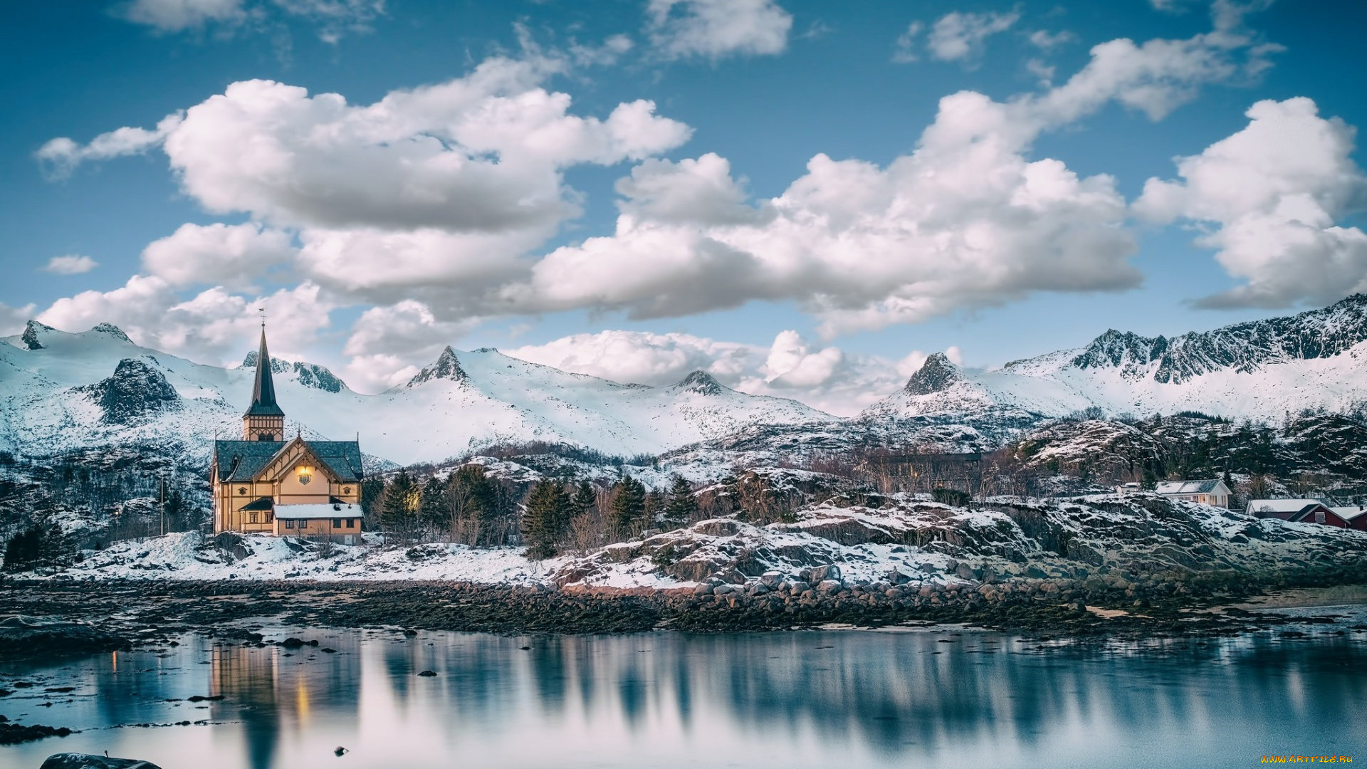 города, лофотенские, острова, , норвегия, костел