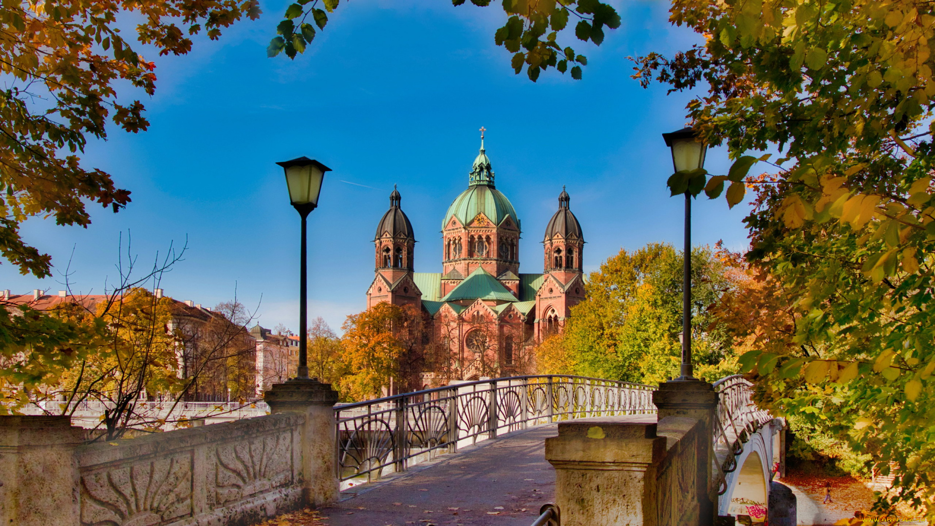 города, мюнхен, , германия, мост, собор