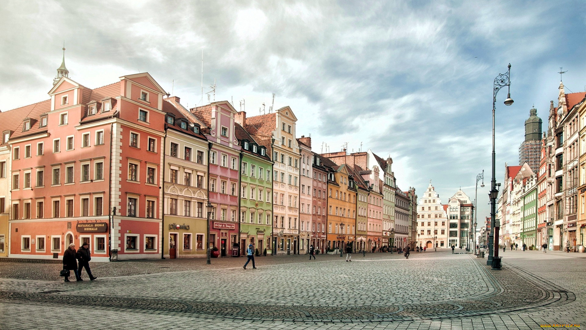 города, вроцлав, , польша, улица, дома