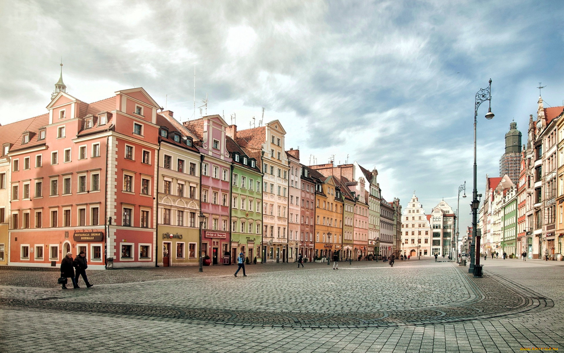 города, вроцлав, , польша, улица, дома