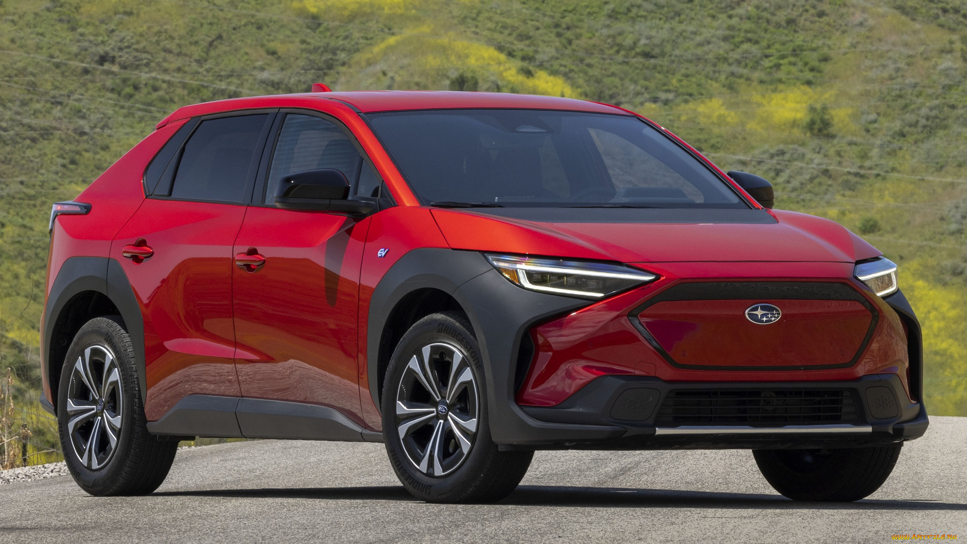 2023, subaru, solterra, автомобили, subaru, solterra, 2023, год, вид, спереди, экстерьер, новая, красный, субару, электромобиль, японские