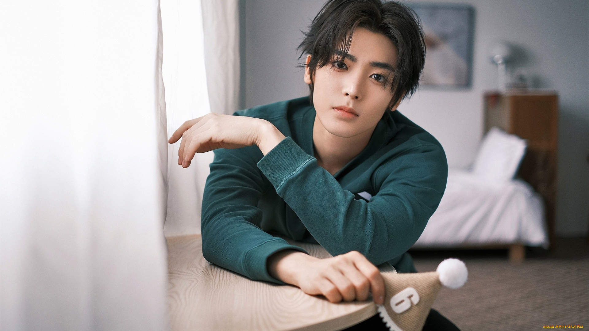 мужчины, hou, ming, hao, актер, цифра, стол, свитер