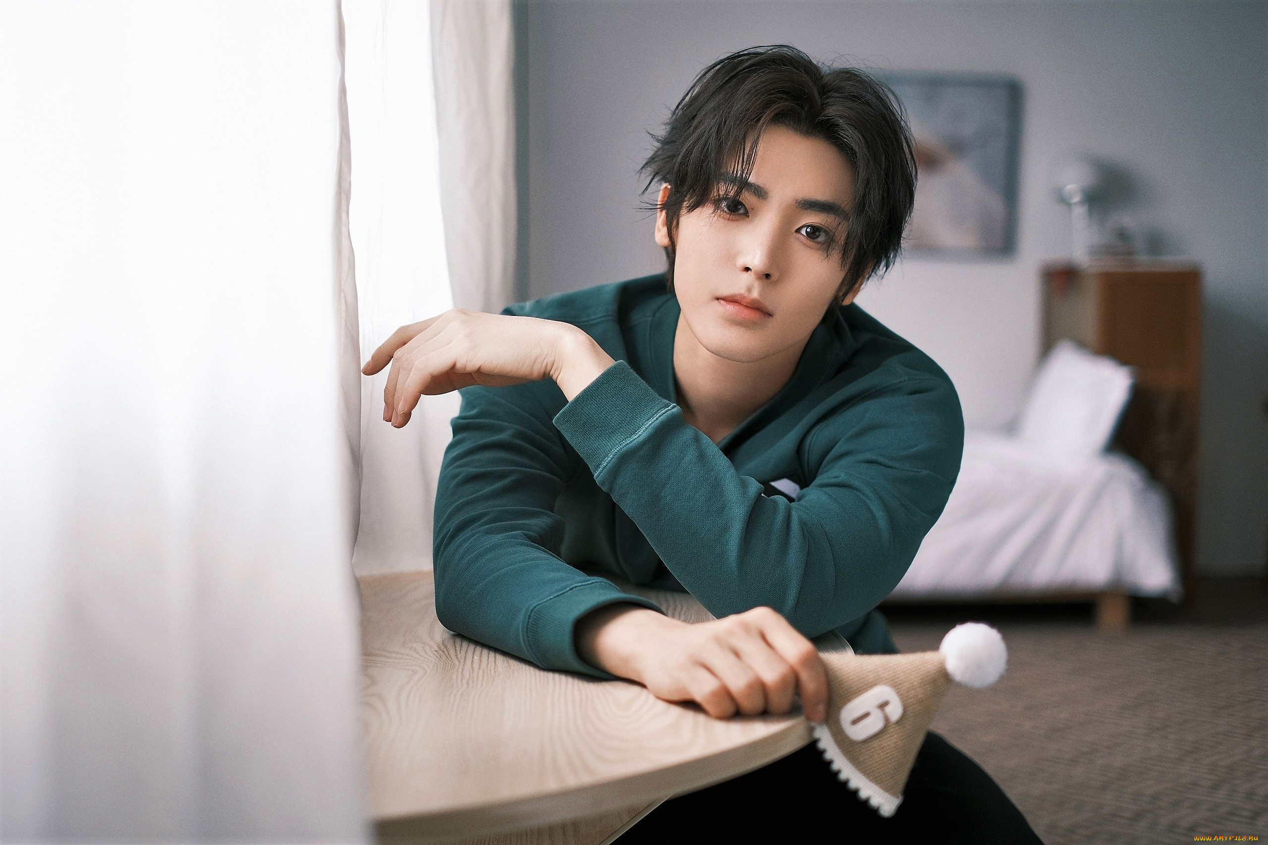 мужчины, hou, ming, hao, актер, цифра, стол, свитер