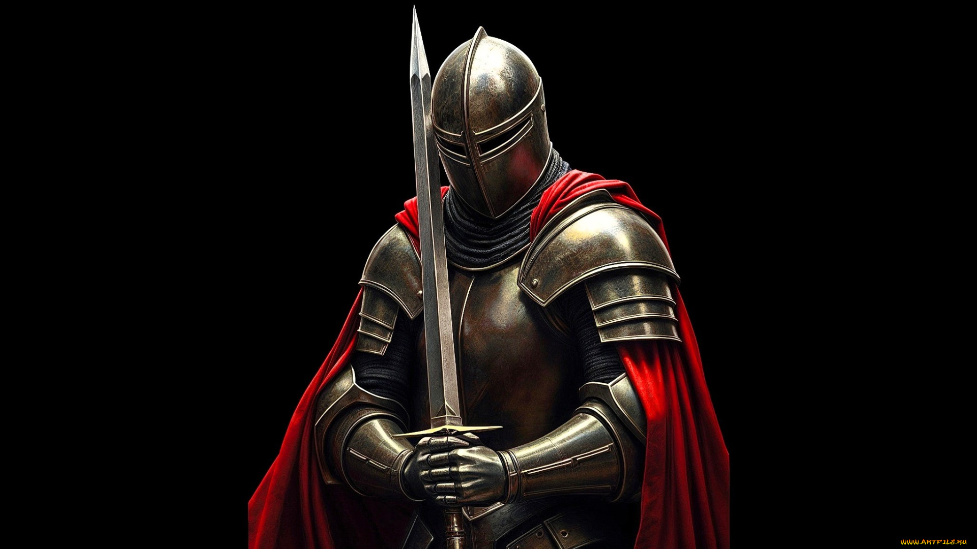 фэнтези, люди, рыцарь, доспехи, плащ, меч