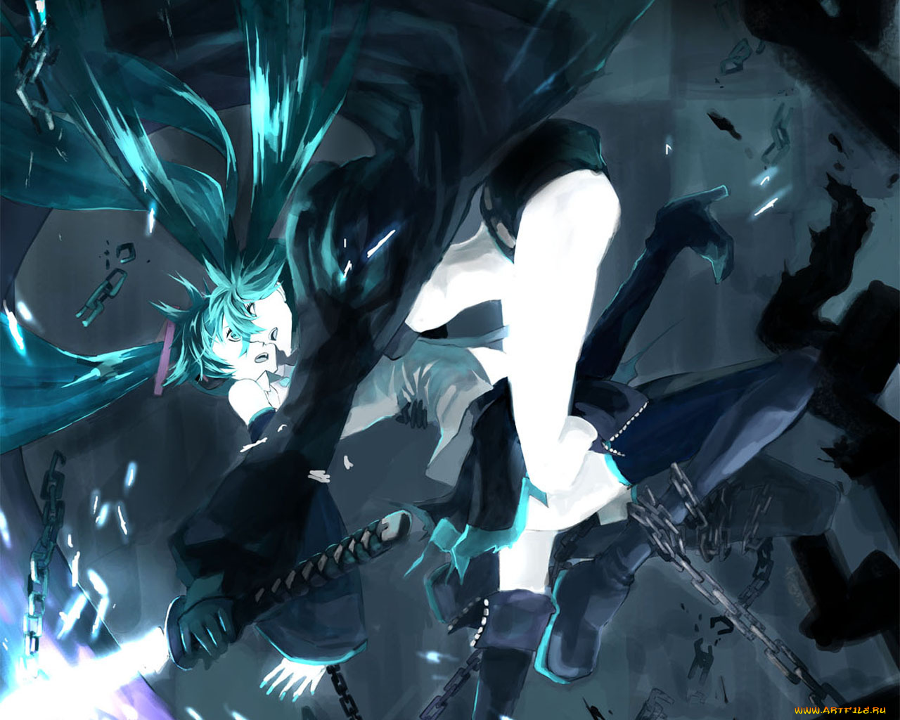 аниме, black, rock, shooter