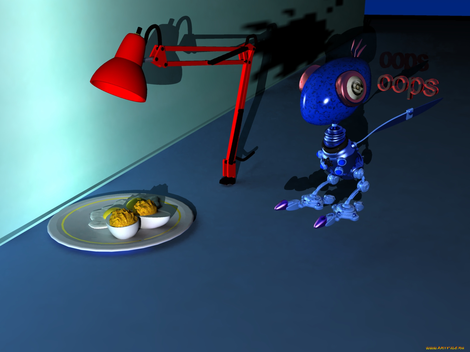 3д, графика, другое, светильник, робот