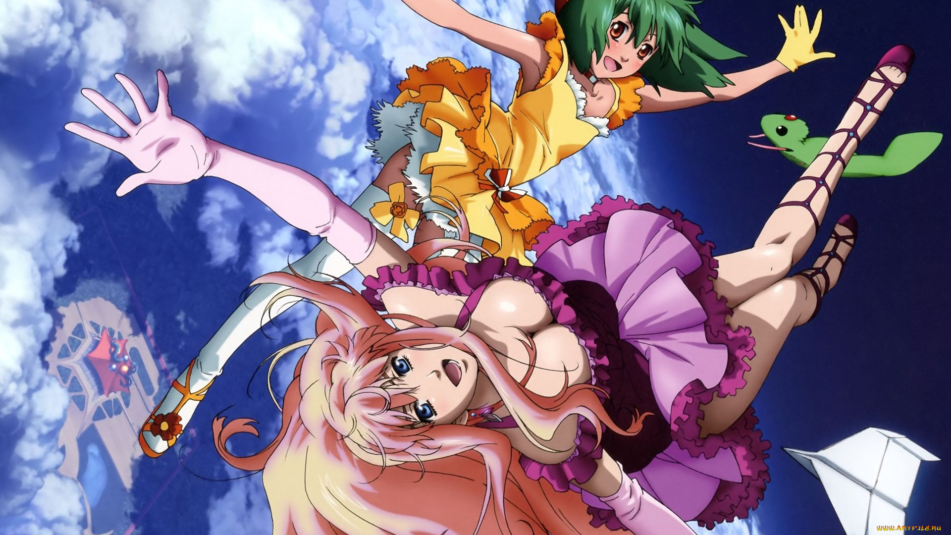 аниме, macross, frontier, девушки, облака