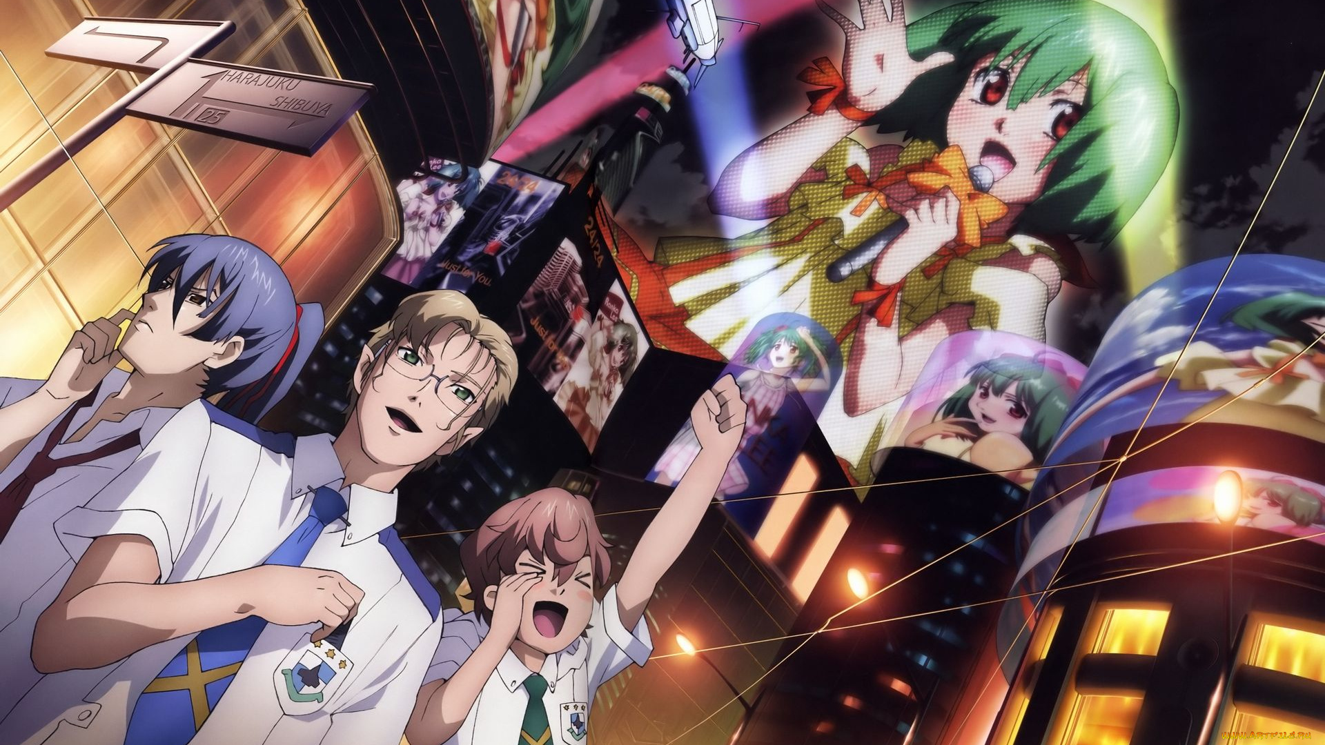 аниме, macross, frontier, микрофон, мальчики