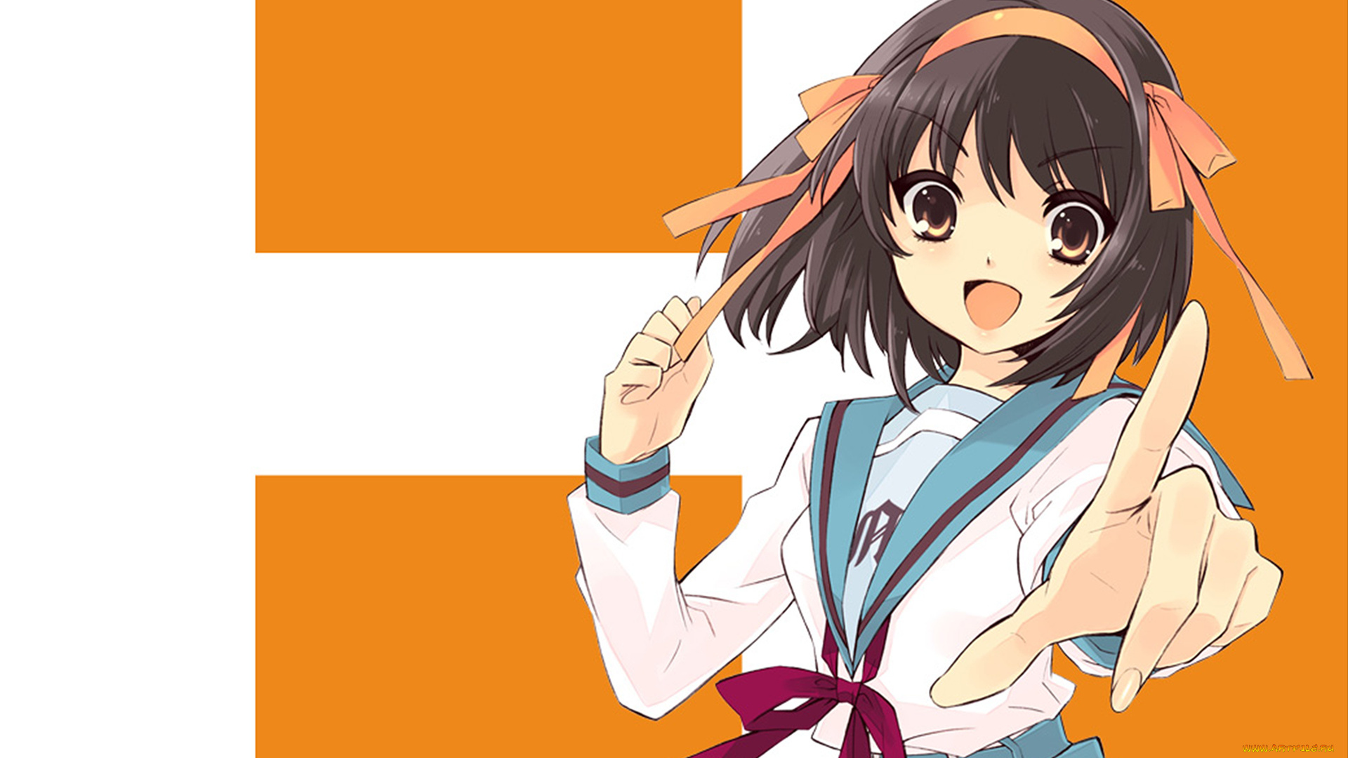 аниме, the, melancholy, of, haruhi, suzumiya, девушка, бантики