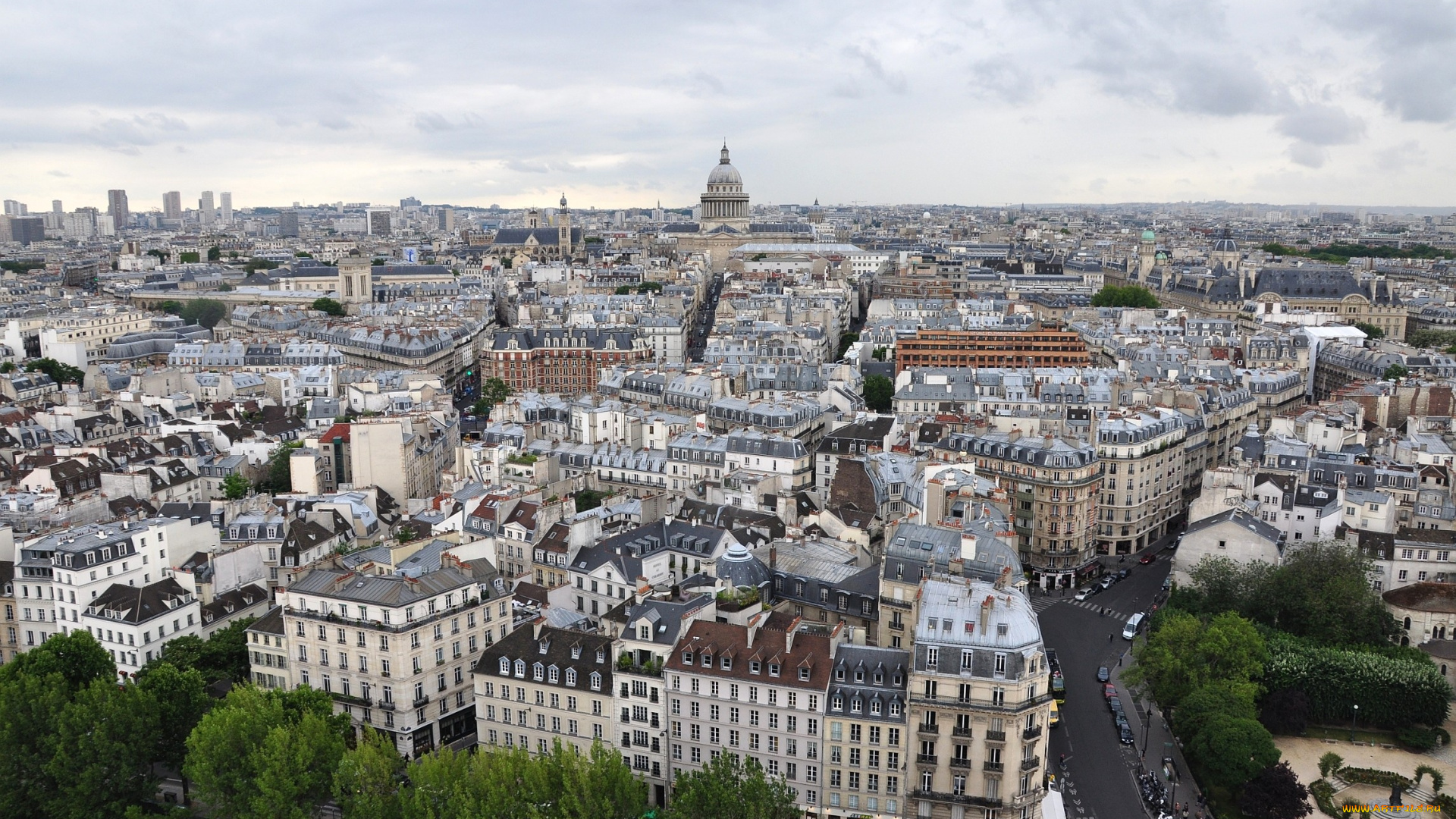 латинский, квартал, парижа, города, париж, франция, дома, собор, пейзаж