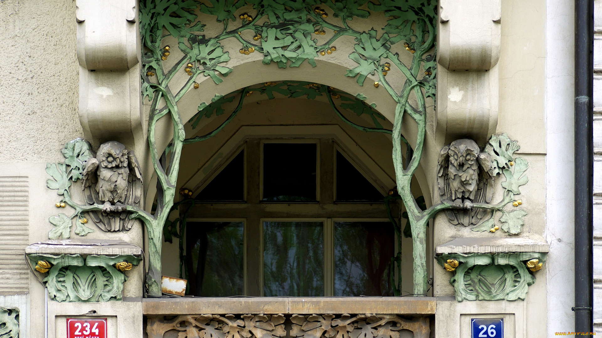 разное, элементы, архитектуры, окно, совы, прага