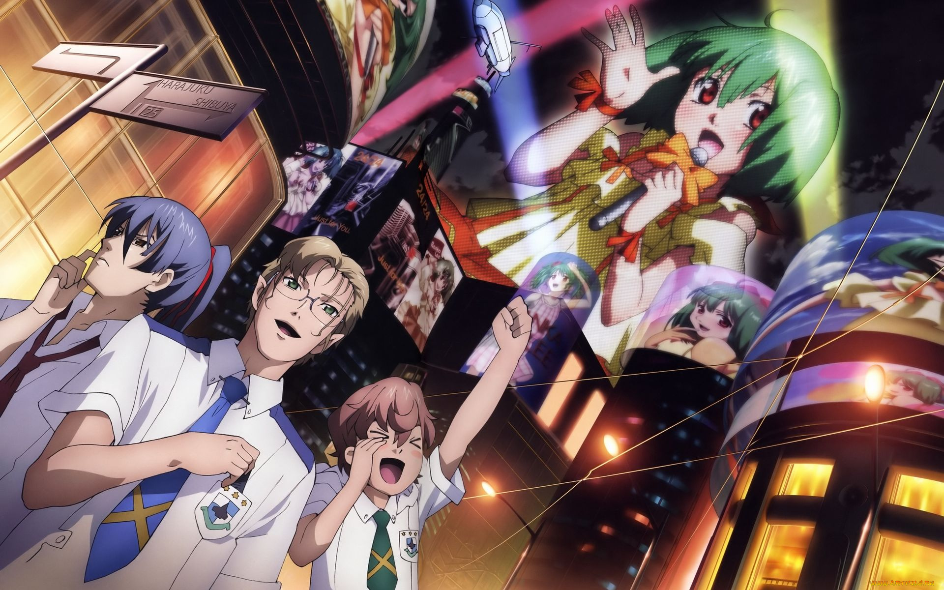 аниме, macross, frontier, микрофон, мальчики