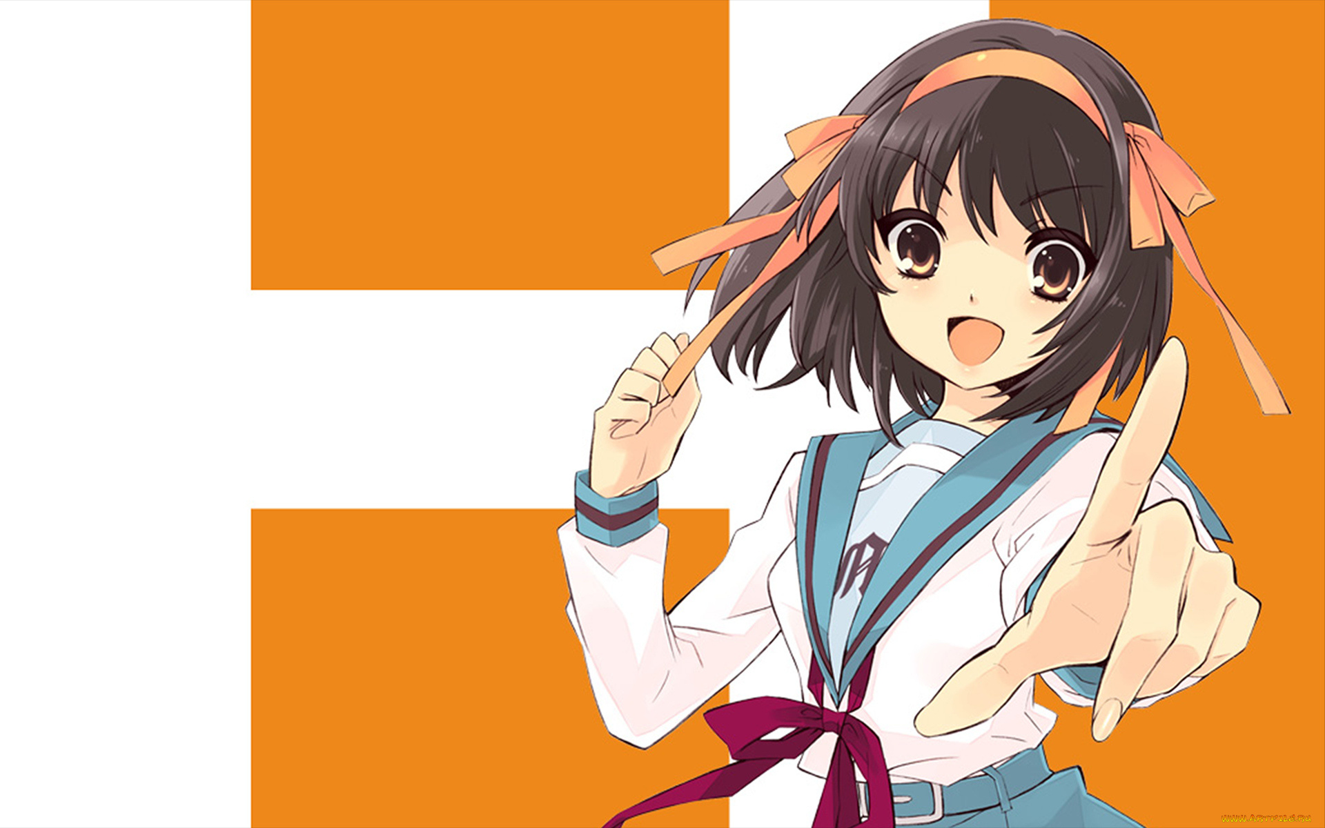 аниме, the, melancholy, of, haruhi, suzumiya, девушка, бантики