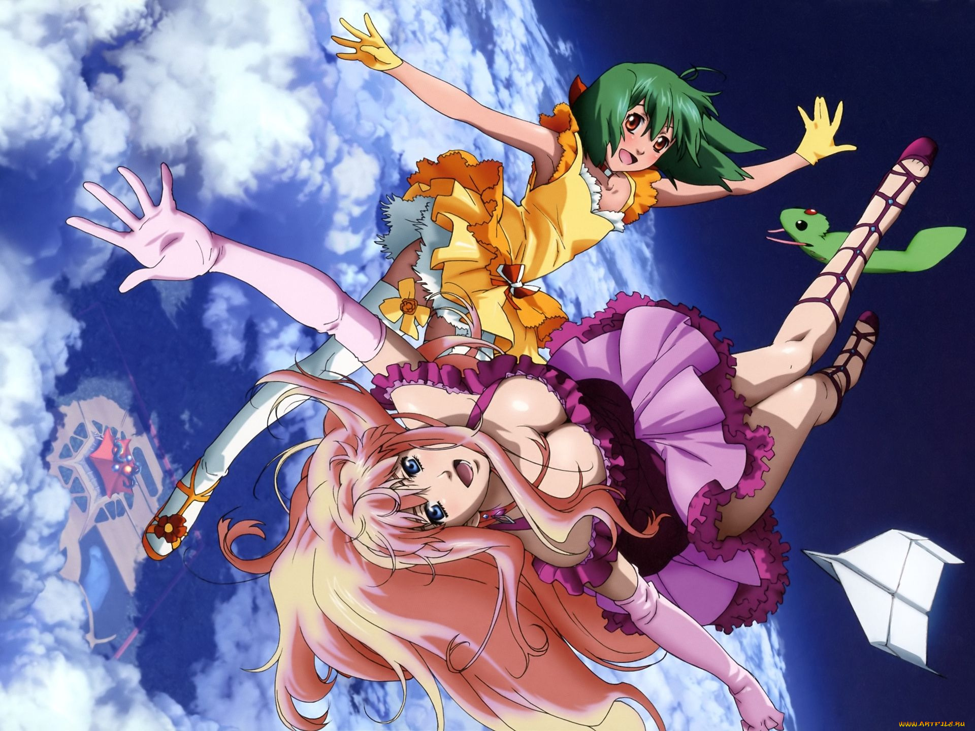аниме, macross, frontier, девушки, облака