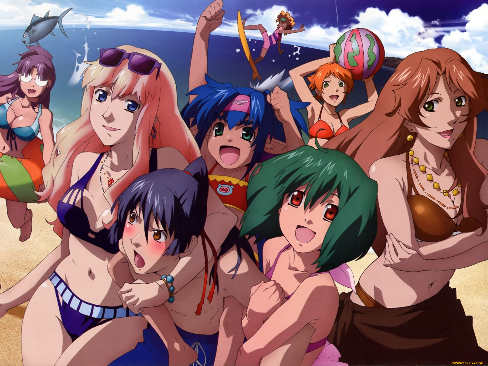 аниме, macross, frontier, девушки, купальник