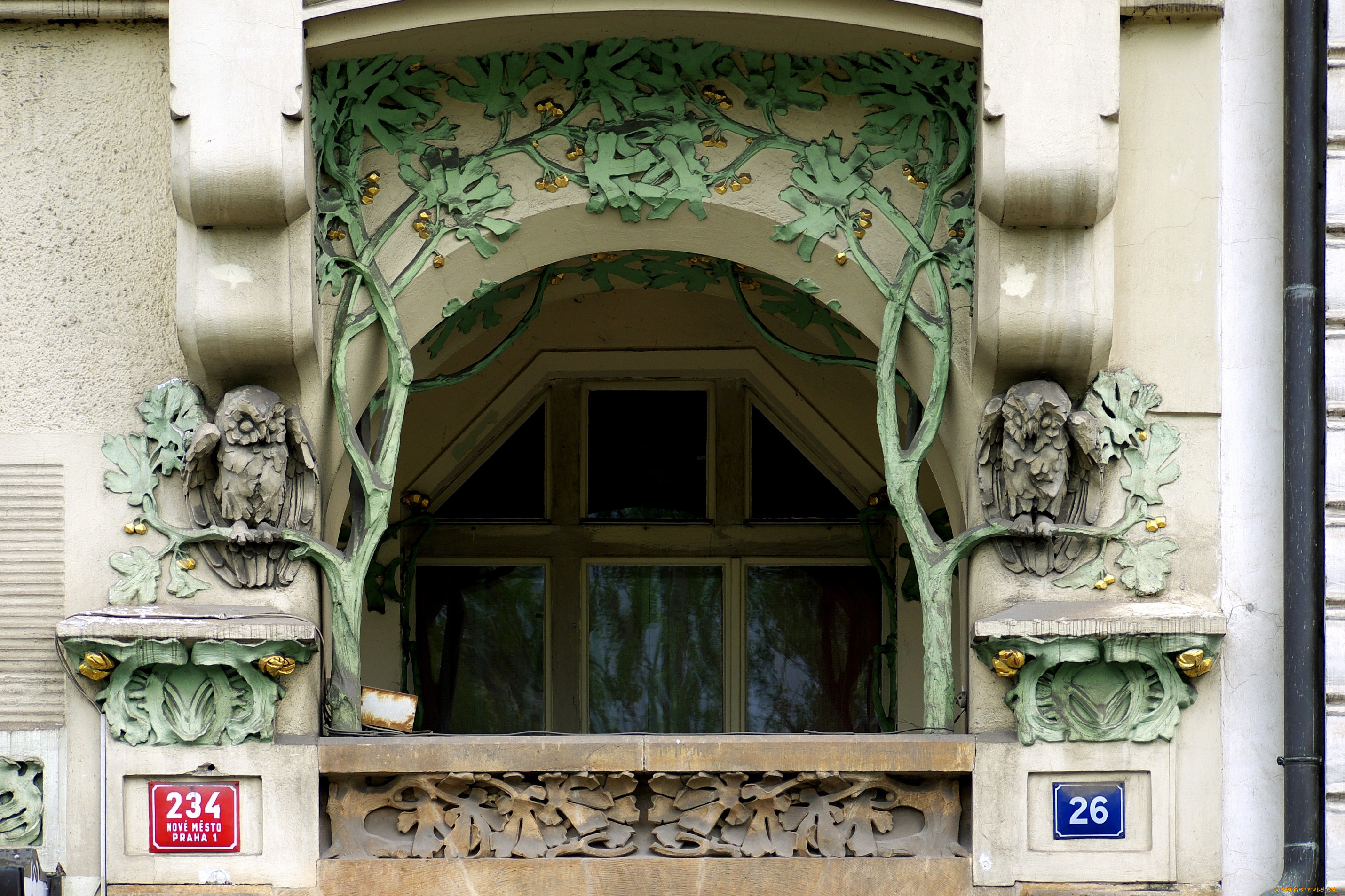 разное, элементы, архитектуры, окно, совы, прага