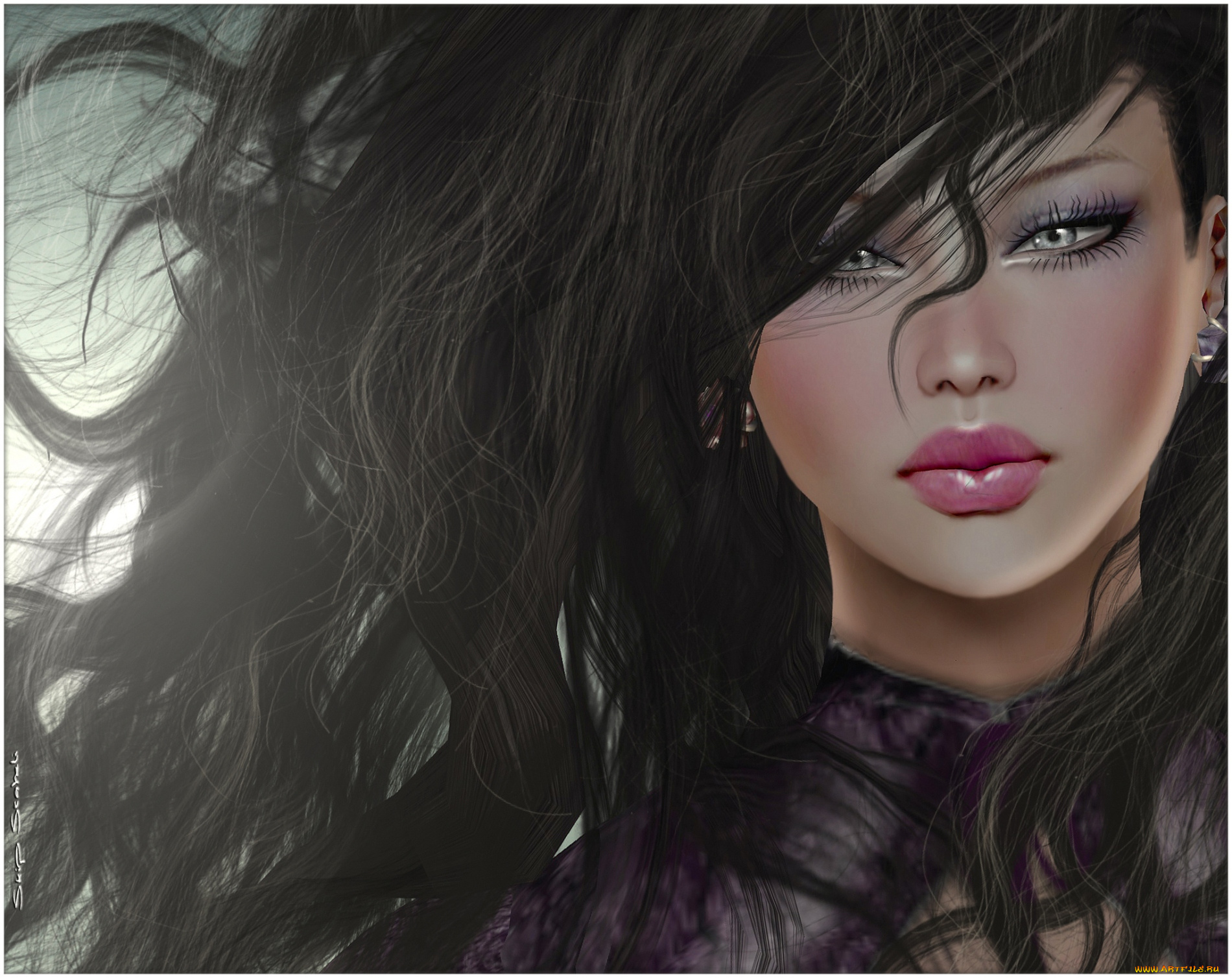 3д, графика, portraits, портрет, лицо, брюнетка, девушка