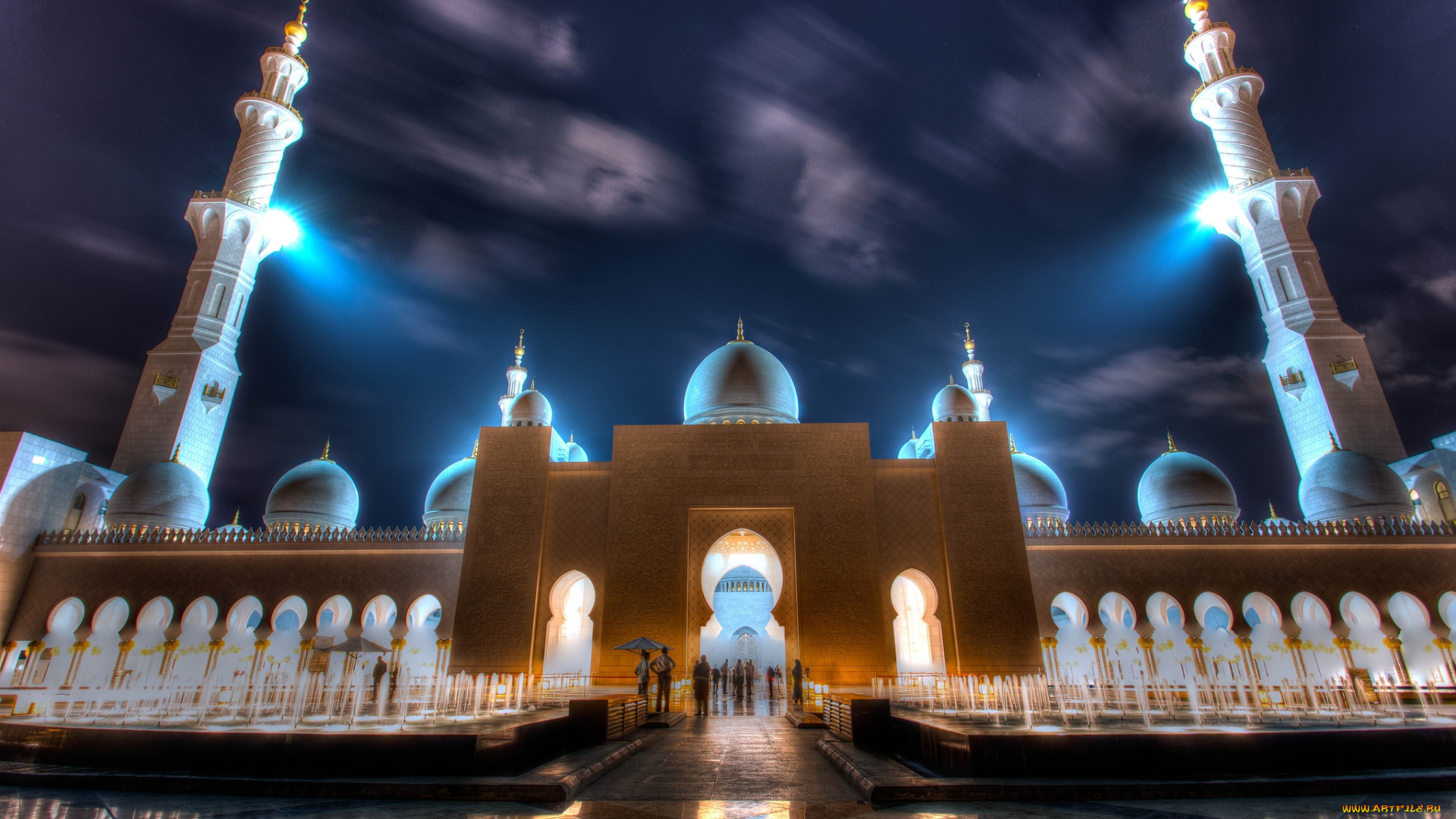 города, абу, даби, оаэ, мечеть, ночь, подсветка, минареты
