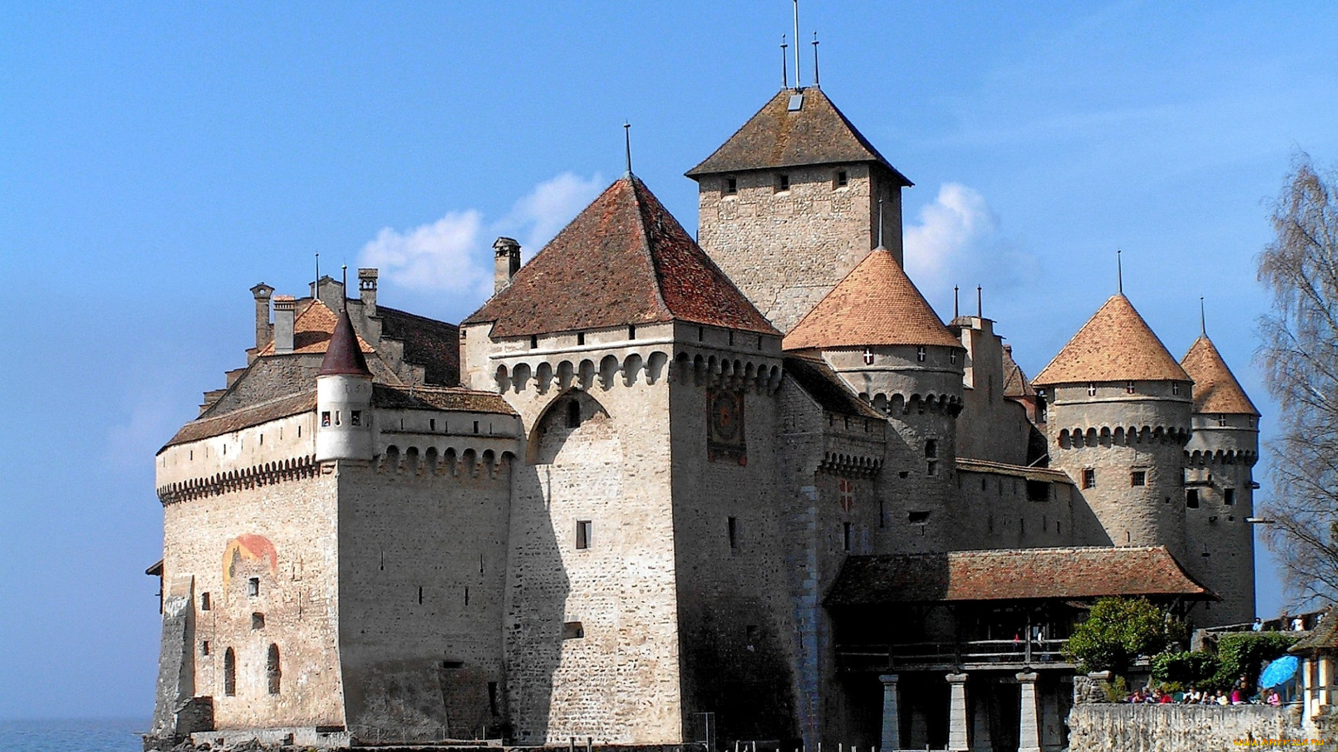 города, шильонский, замок, швейцария, башни