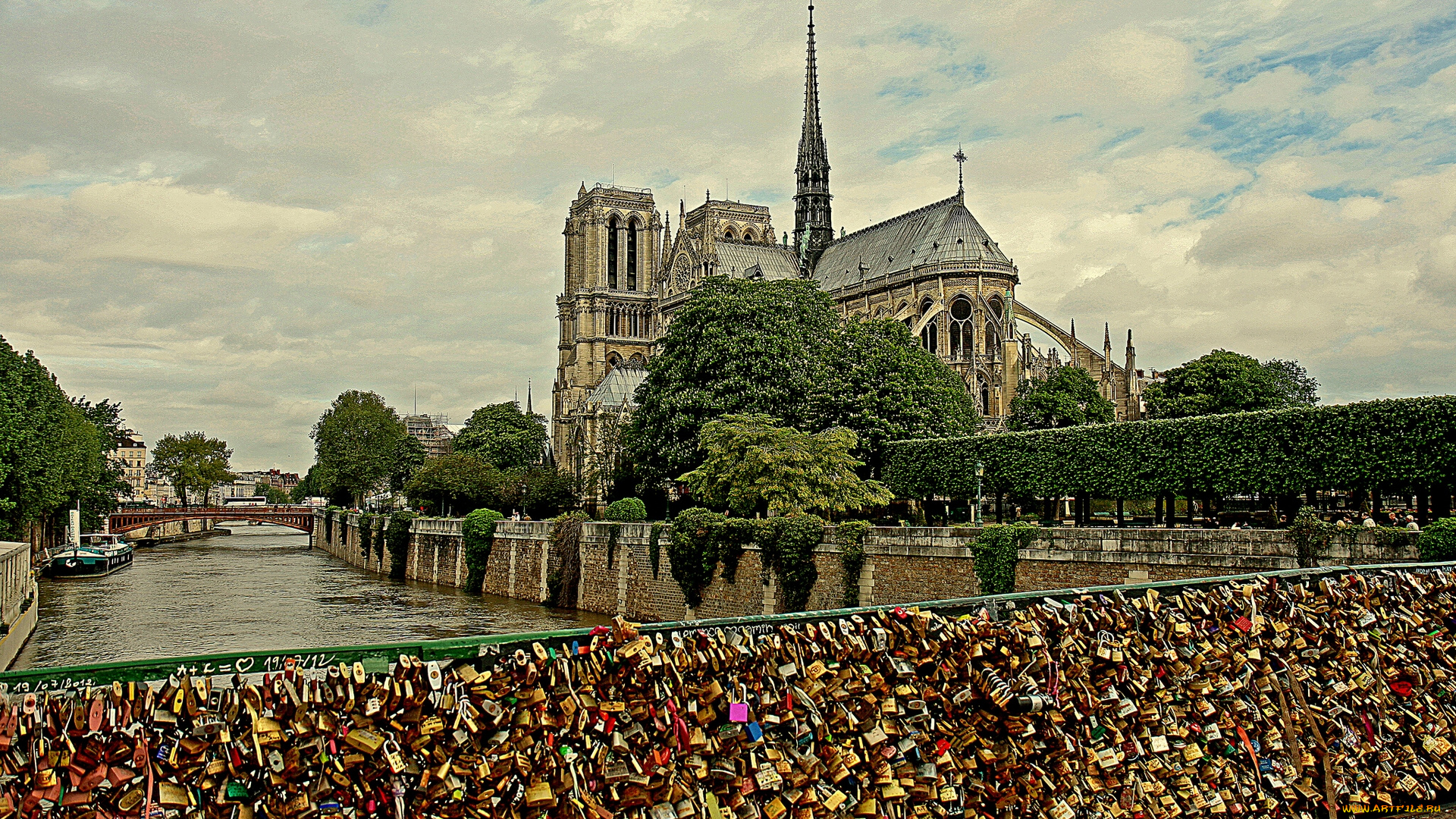 notre, dame, de, paris, города, париж, франция, замки, мост, река, сена, собор, парижской, богоматери, france, seine
