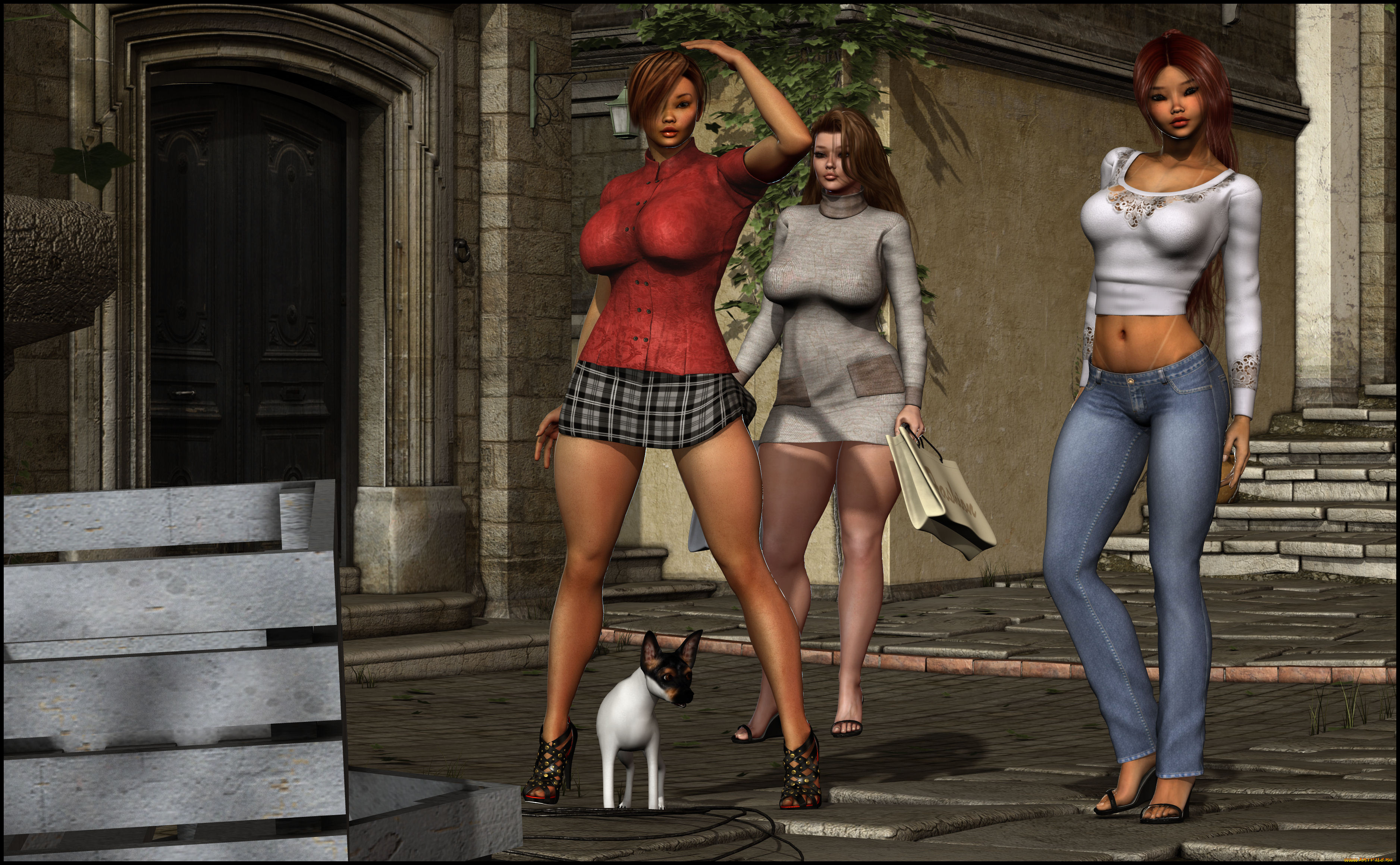 3д, графика, люди, , people, девушки, собачка