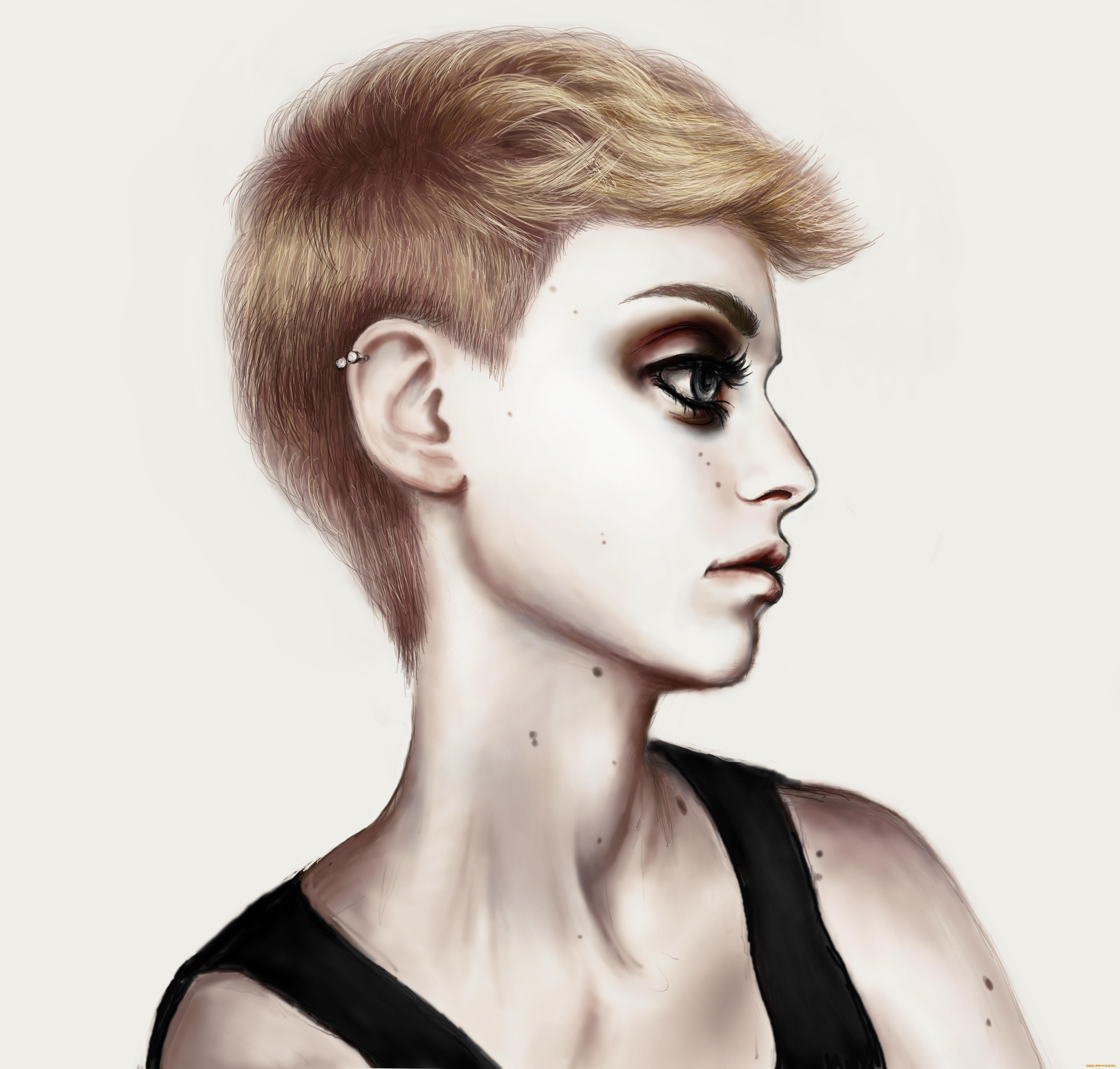 рисованные, люди, майка, родинки, стрижка, пирсинг, профиль, девушка, елена, сай