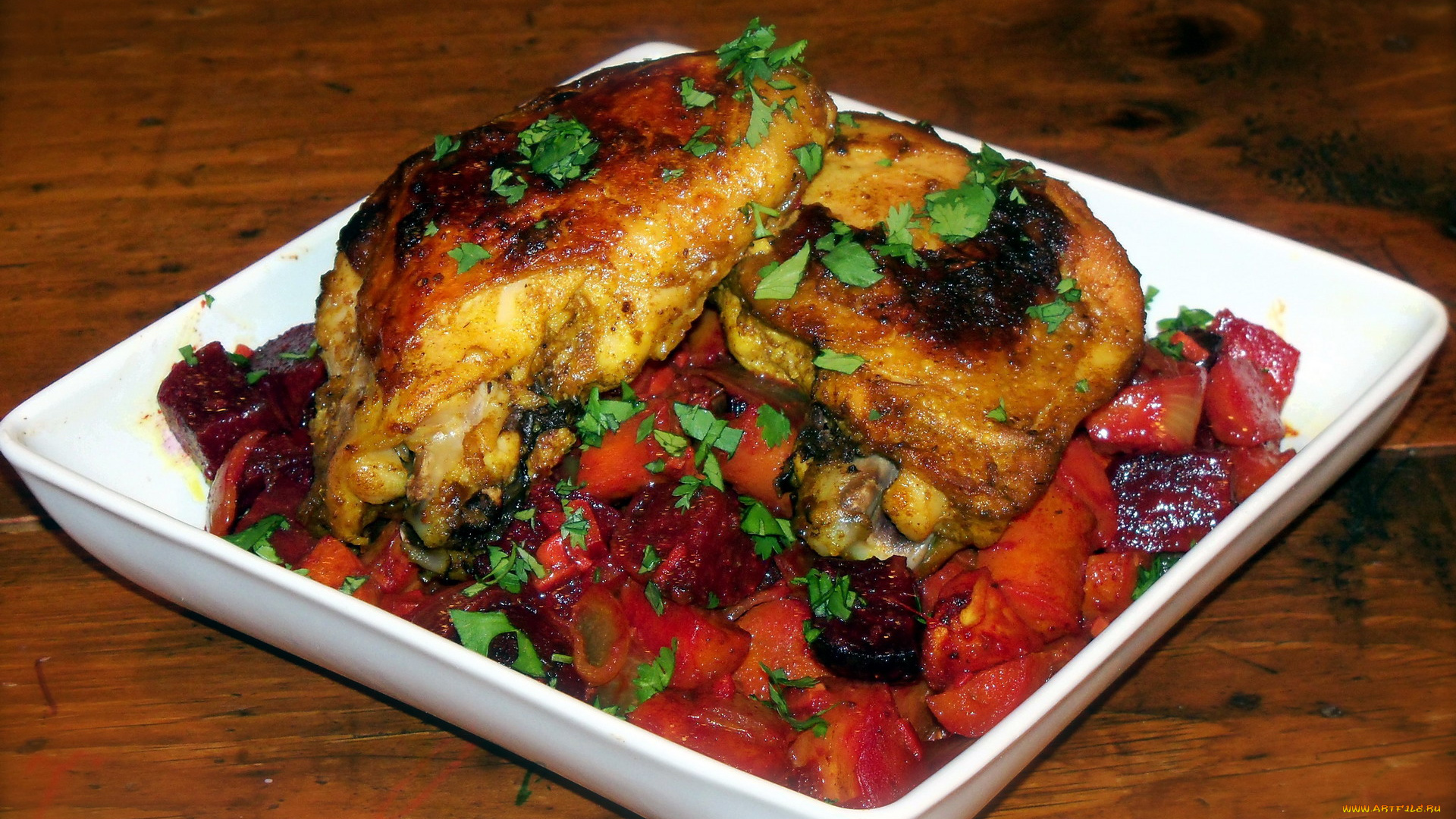 еда, мясные, блюда, курица, рагу, зелень