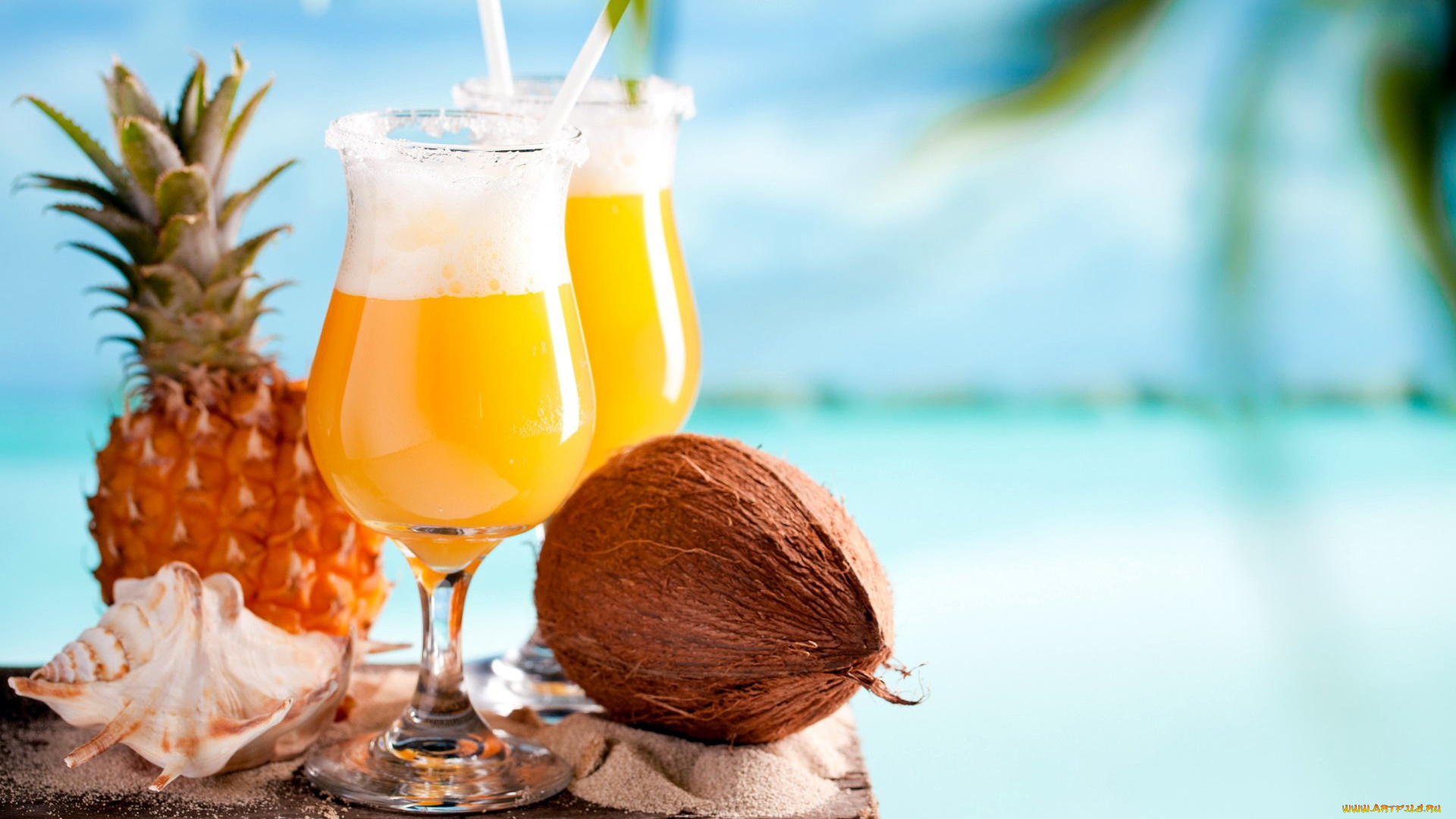 еда, напитки, , коктейль, кокос, раковина, ананас