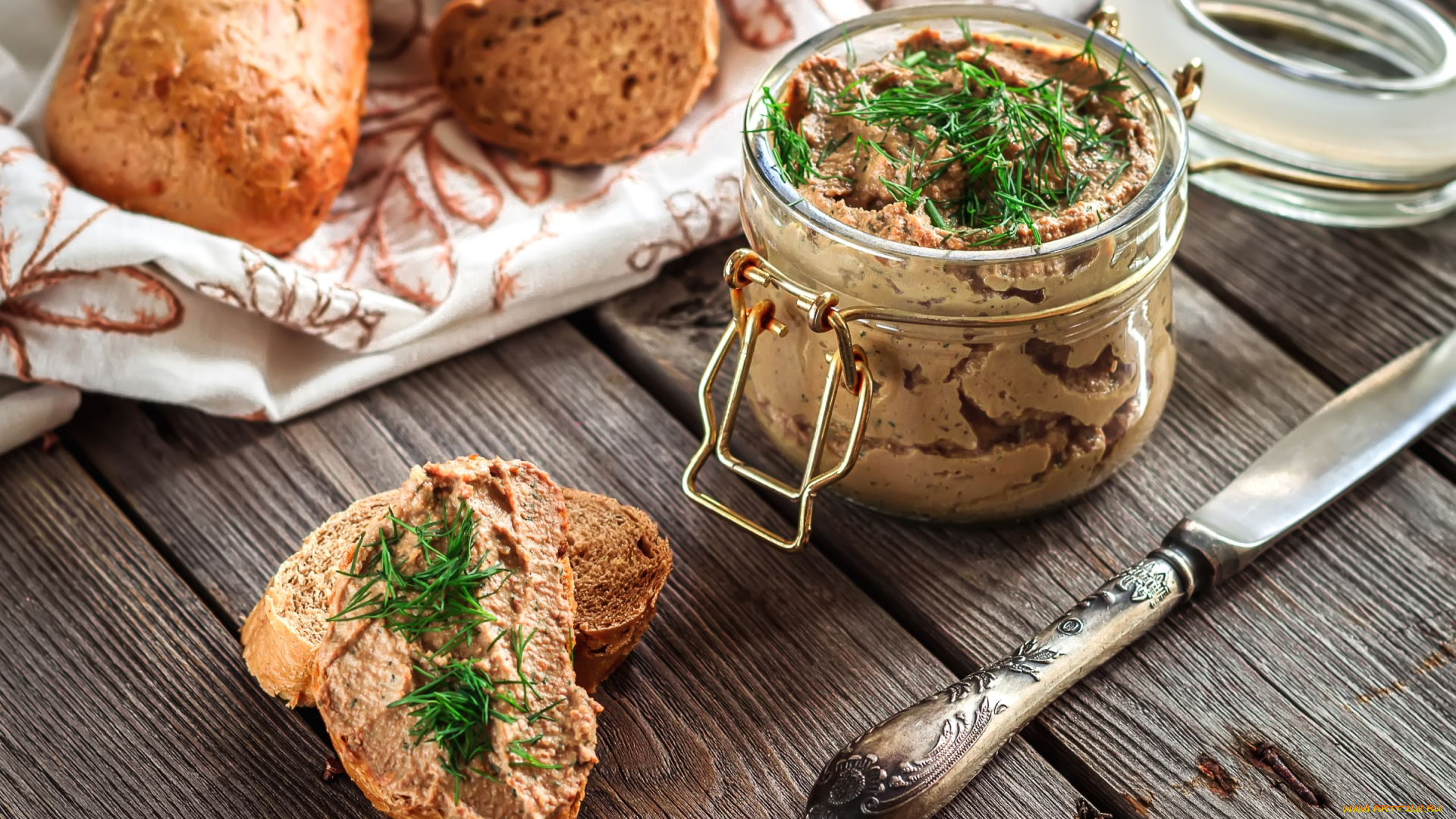 еда, салаты, , закуски, укроп, хлеб, паштет, закуска, нож