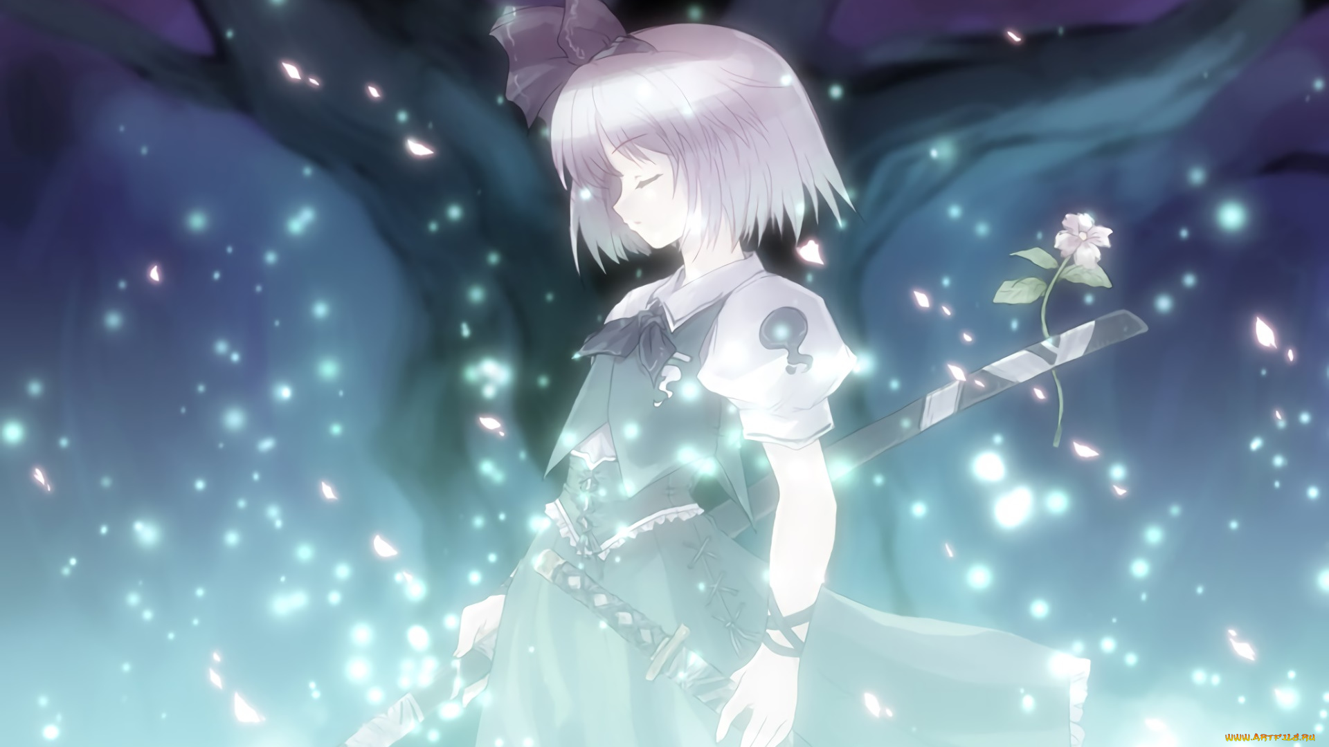 аниме, touhou, девушка, взгляд, фон