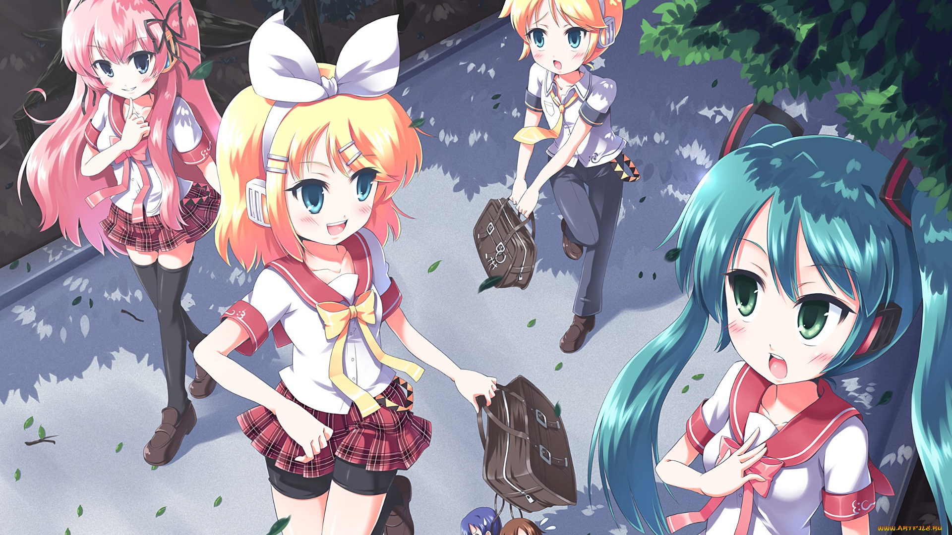 аниме, vocaloid, девушки, взгляд, фон