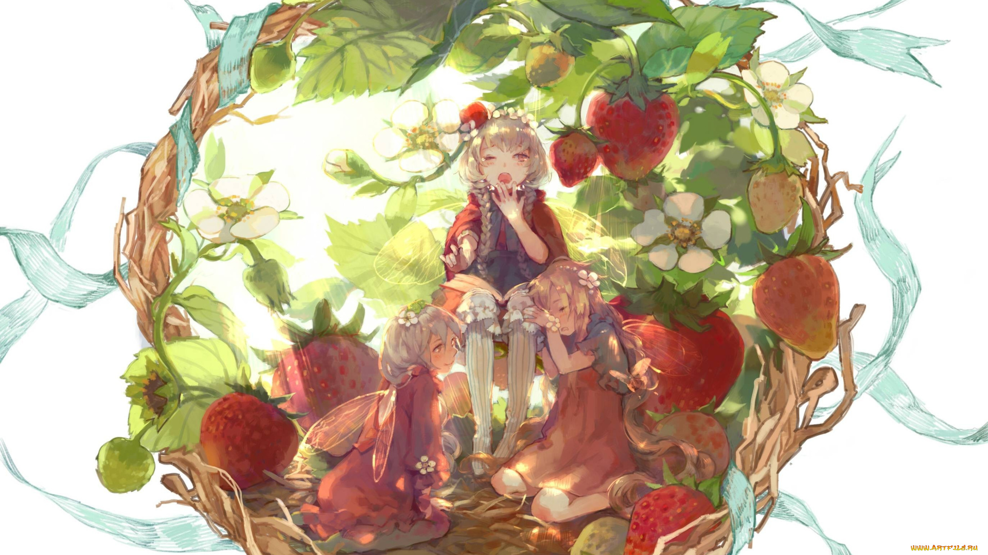аниме, животные, , существа, арт, лето, ягоды, фейка