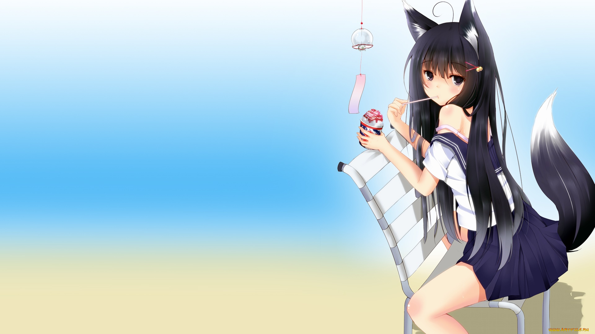 аниме, животные, , существа, фон, взгляд, девушка