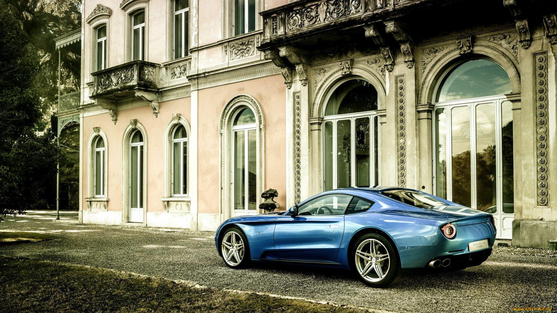 автомобили, ferrari, особняк, дом, голубой, феррари