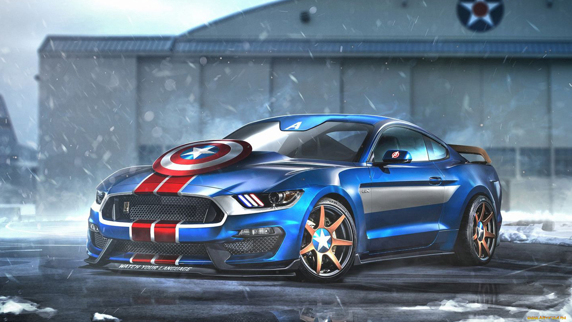 автомобили, виртуальный, тюнинг, капитан, америка, мустанг, форд, captain, america, ford, mustang, shelby, gt350r