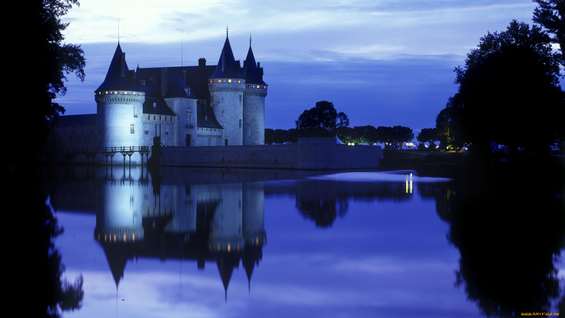 города, -, дворцы, , замки, , крепости, замок, река, ночь