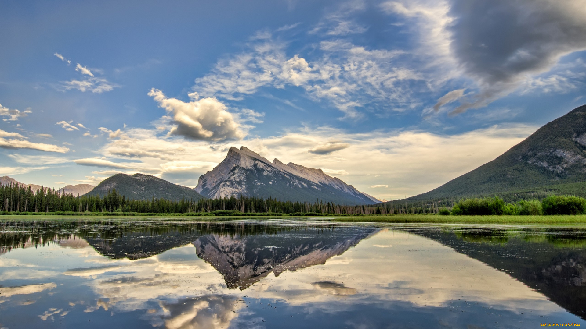 природа, реки, озера, деревья, отражение, вода, лес, облака, небо, горы