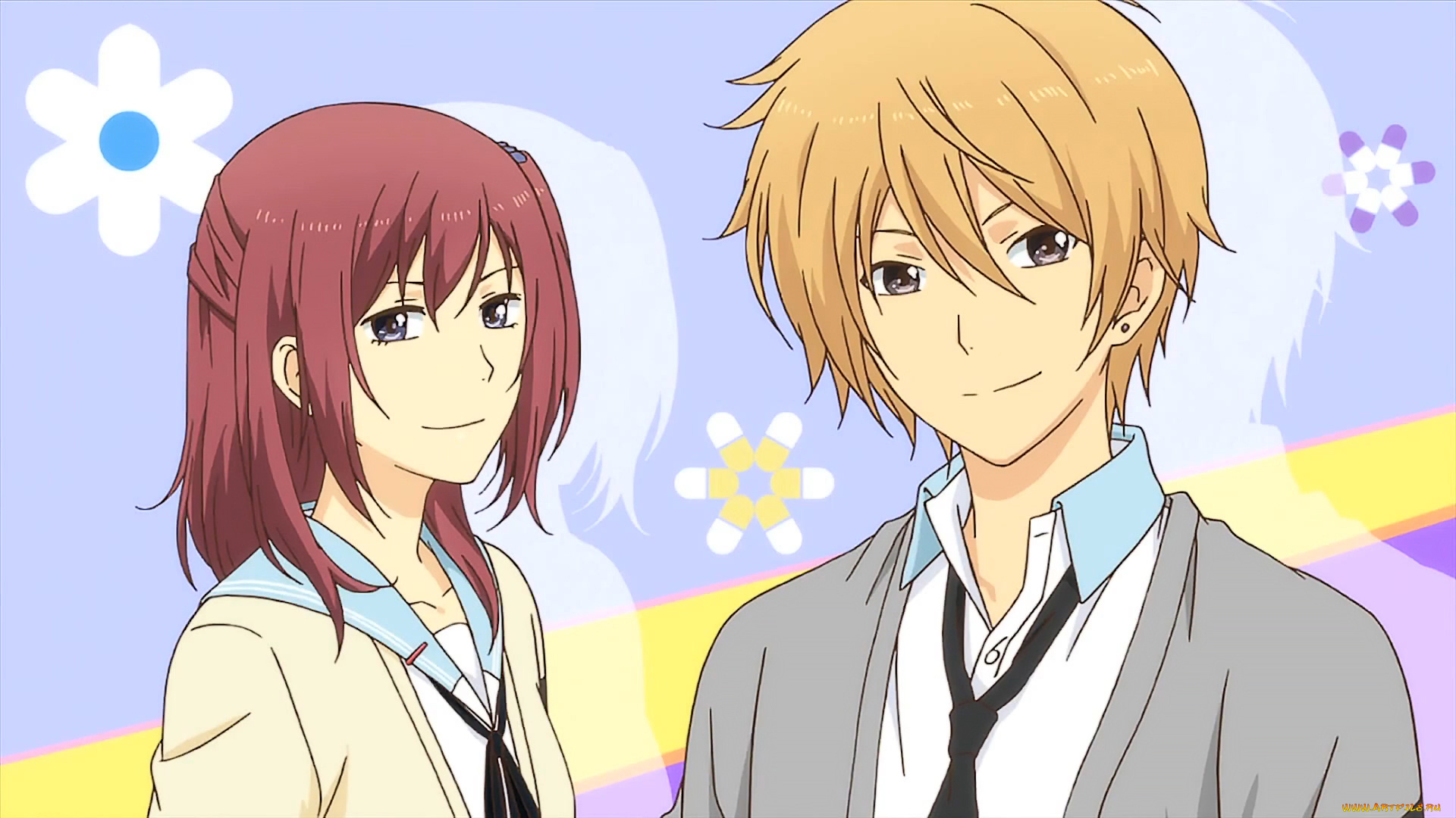 relife, аниме, парень, фон, взгляд, девушка
