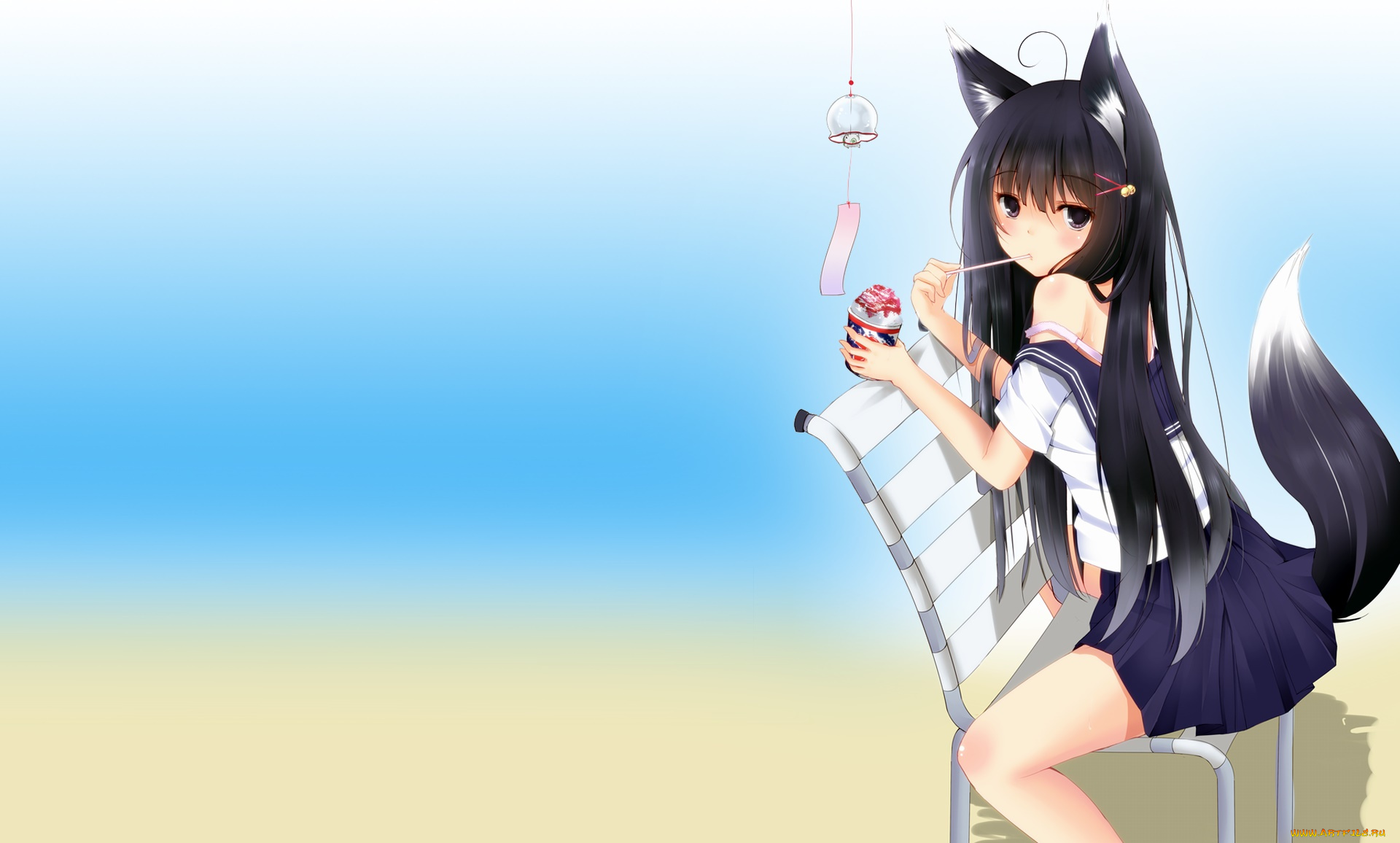 аниме, животные, , существа, фон, взгляд, девушка