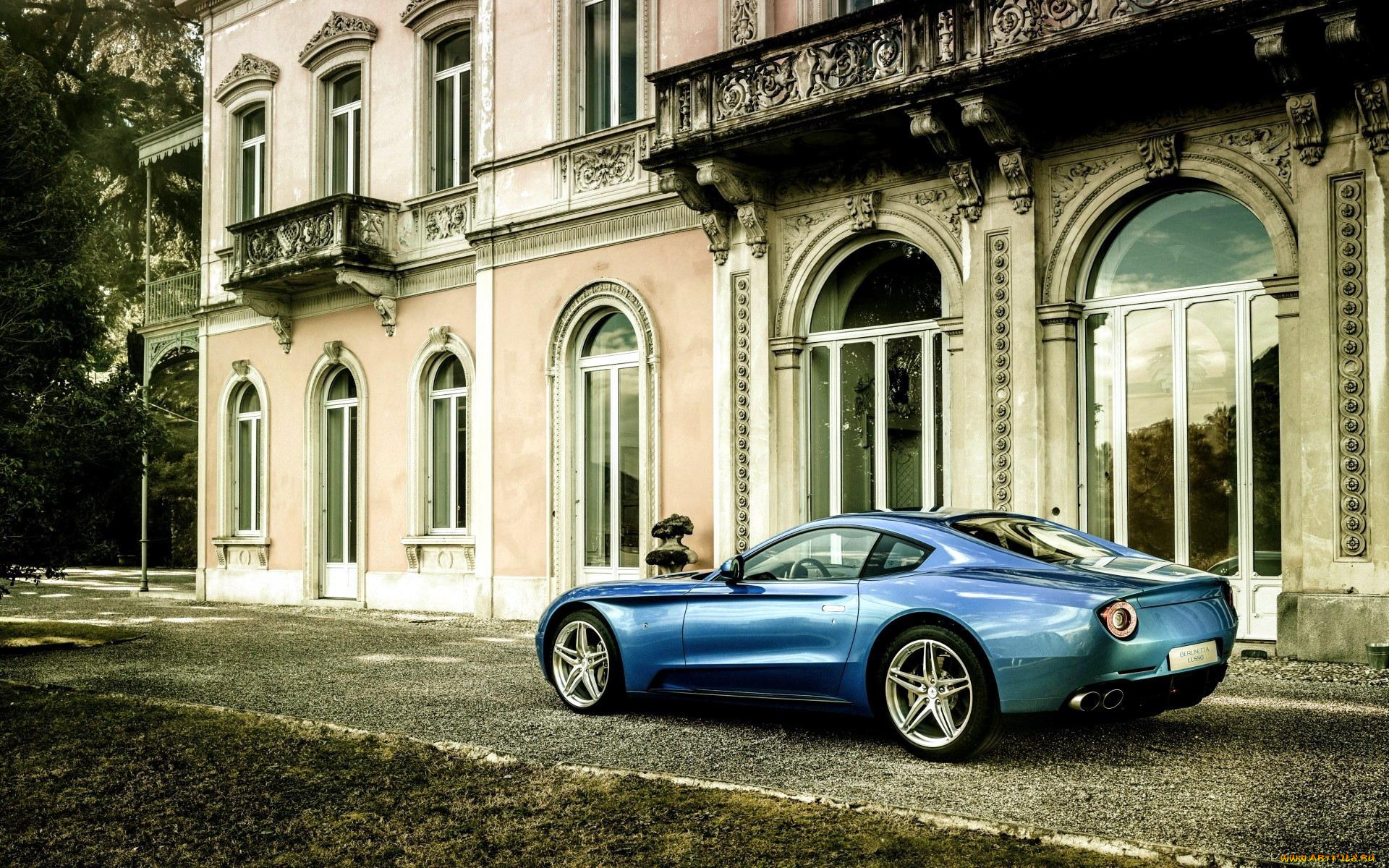 автомобили, ferrari, особняк, дом, голубой, феррари