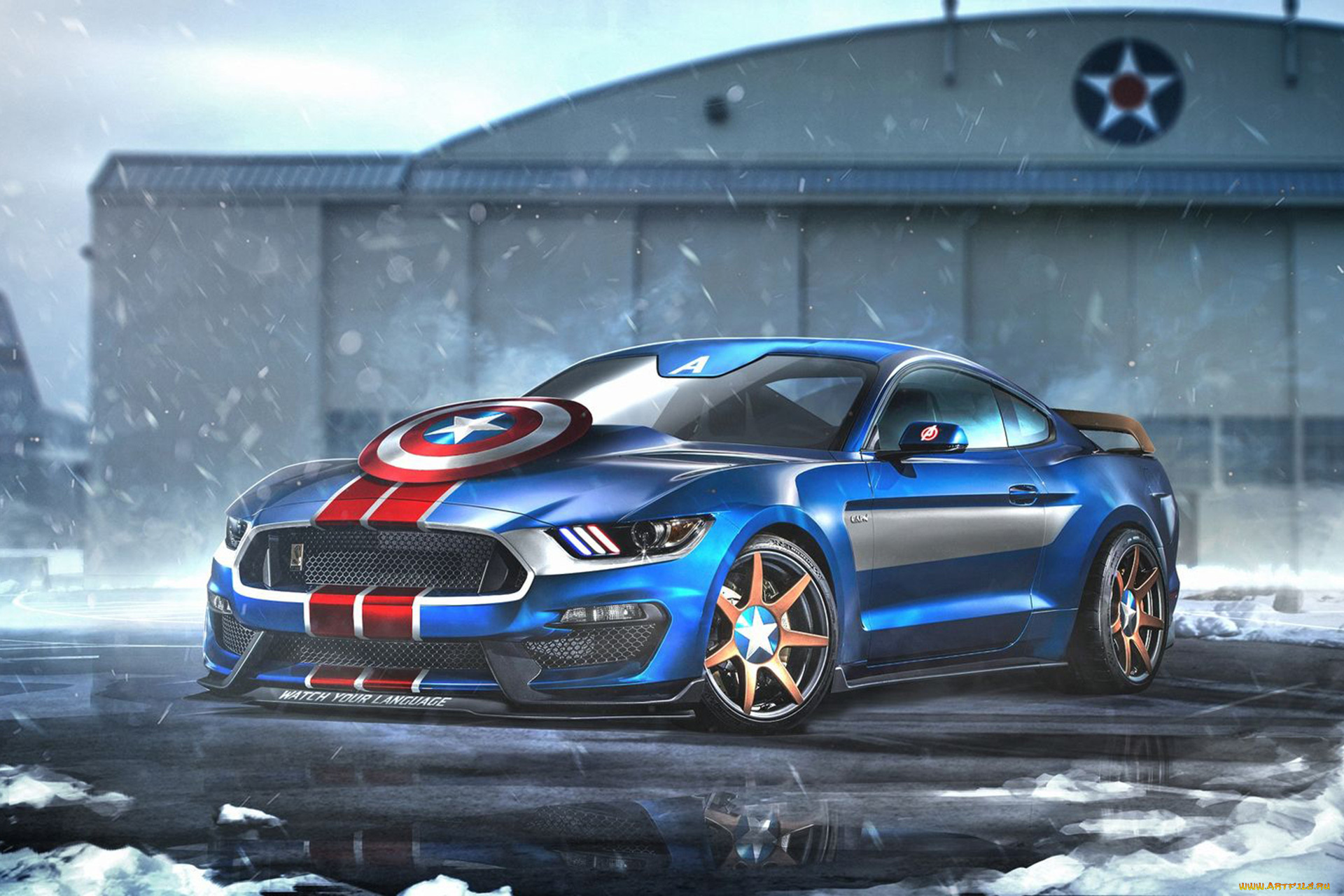 автомобили, виртуальный, тюнинг, капитан, америка, мустанг, форд, captain, america, ford, mustang, shelby, gt350r