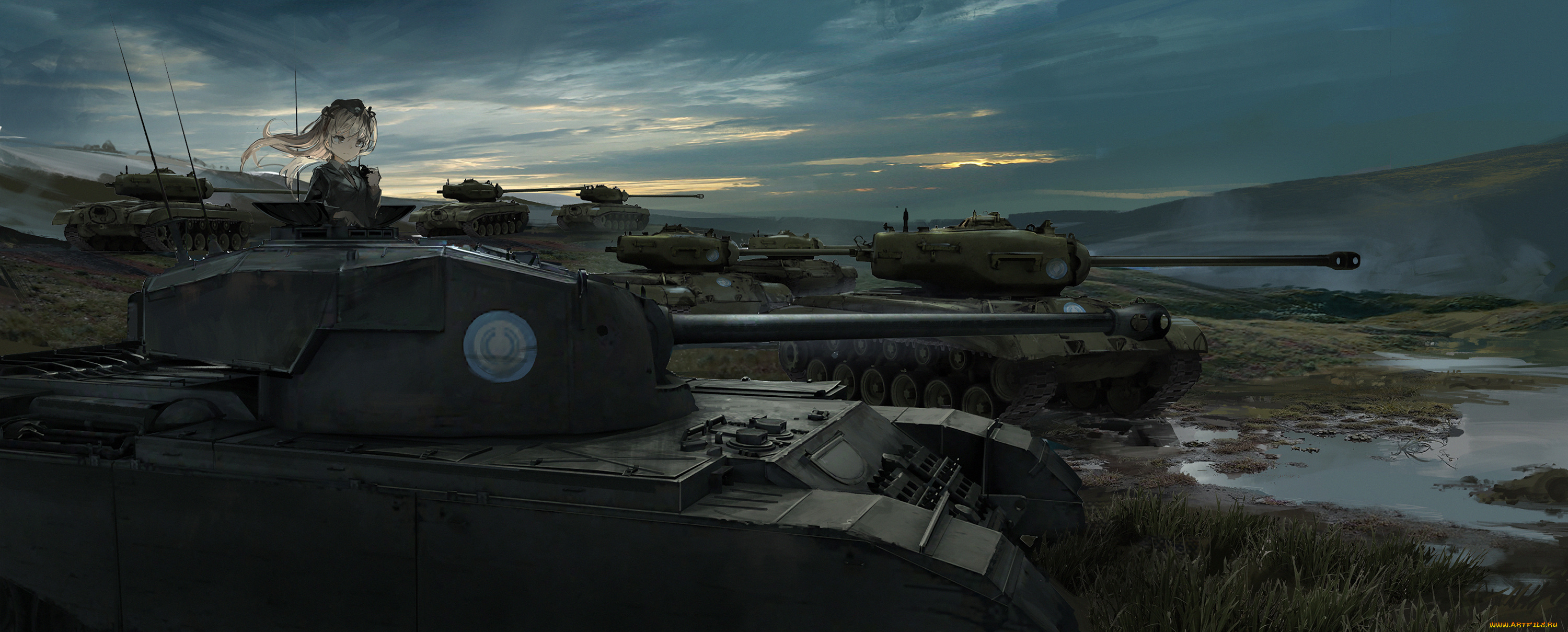 аниме, girls, und, panzer, фон, взгляд, девушка, танк